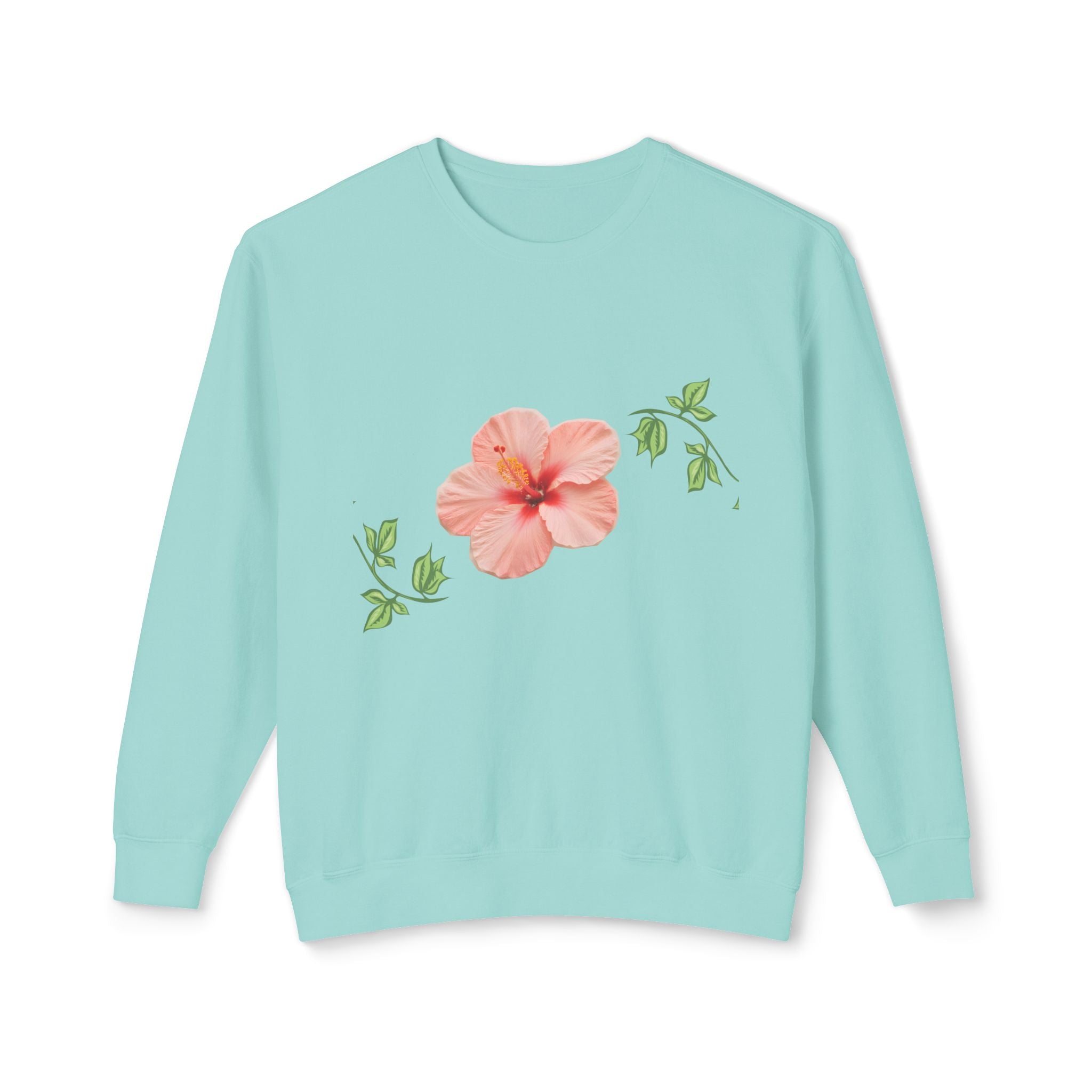Hibiscus Floral Crewneck Sweatshirt — Lightweight Tropical Flower Pullover