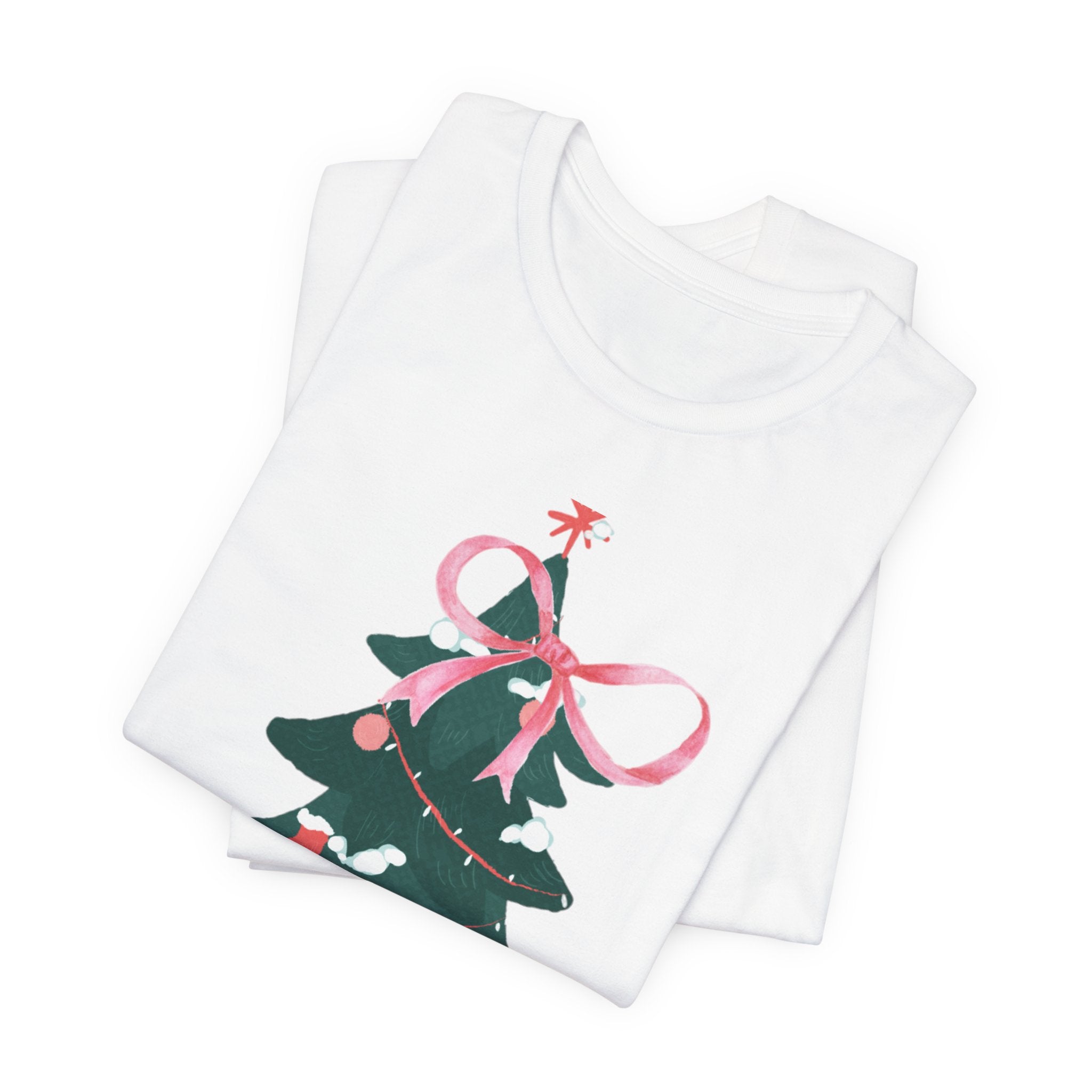 Cute Christmas Tree Tee with Pink Bow