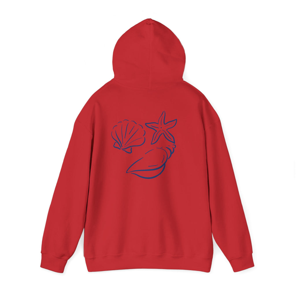 Seashell Sketch Hoodie — Coastal Vibes Graphic Hoodie ("Coastal Cloud" Chest Text)