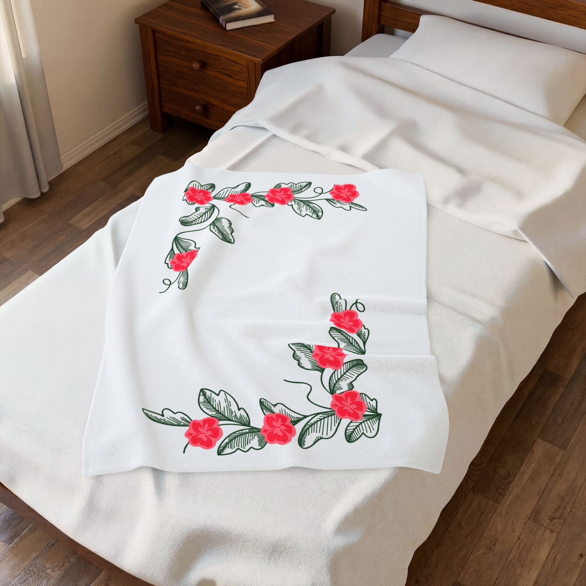 Floral Corner Velveteen Plush Blanket