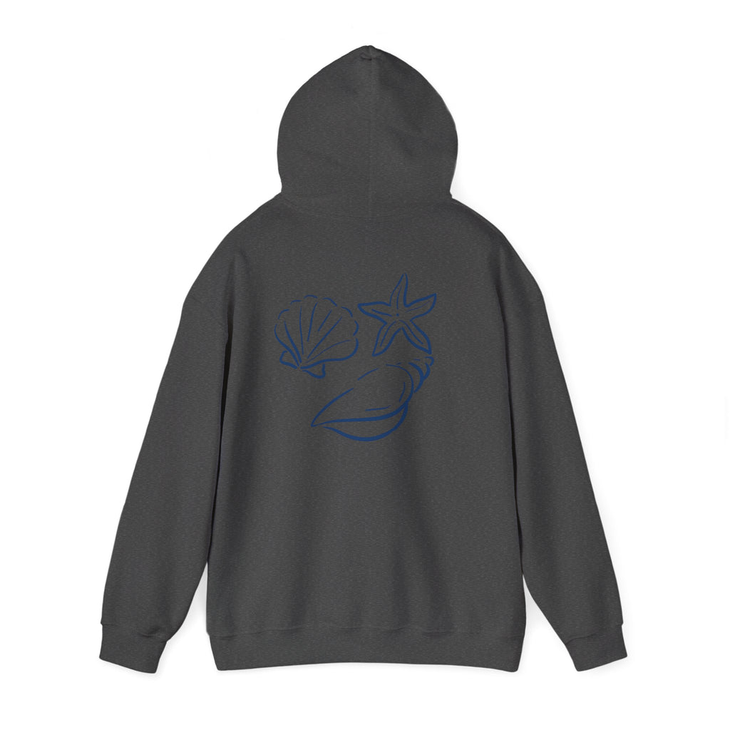 Seashell Sketch Hoodie — Coastal Vibes Graphic Hoodie ("Coastal Cloud" Chest Text)
