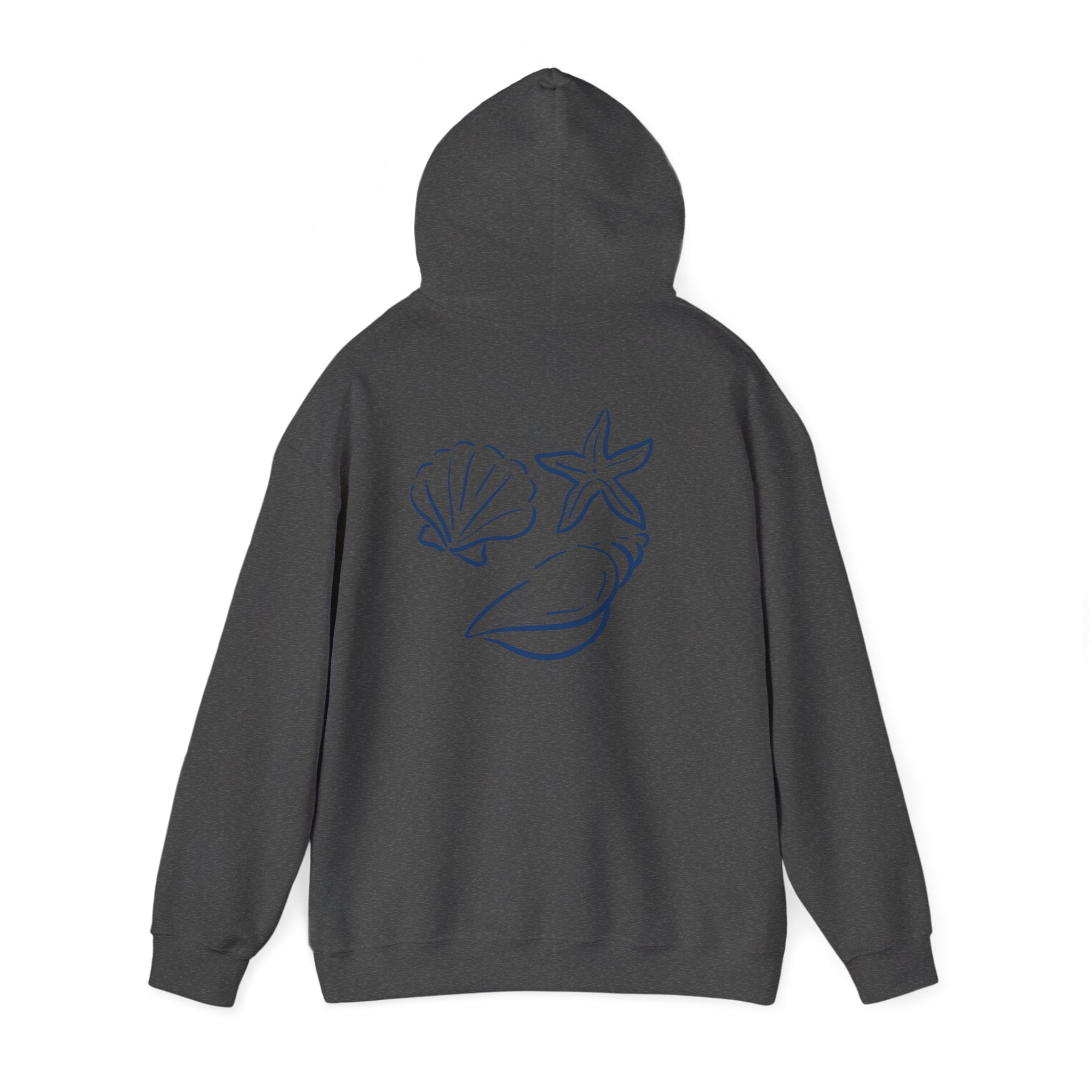 Seashell Sketch Hoodie — Coastal Vibes Graphic Hoodie ("Coastal Cloud" Chest Text)