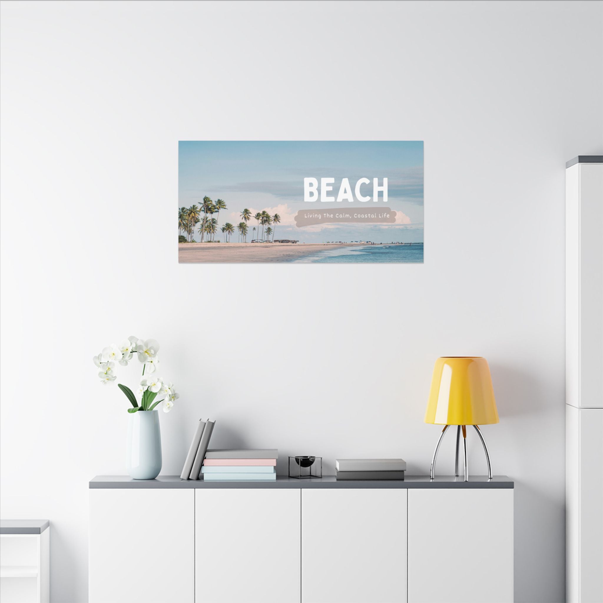 Beach Canvas Wall Art — "BEACH: Living The Calm, Coastal Life" Matte Stretched Print
