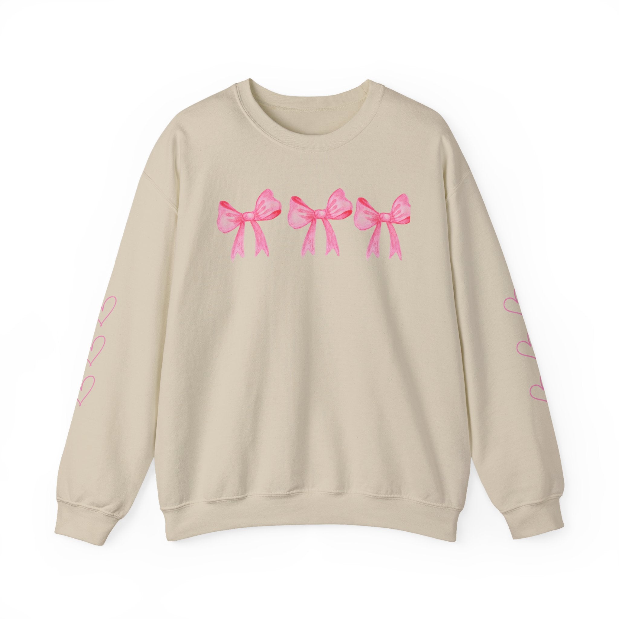 Crewneck Sweatshirt — Pink Bows "Crafted With Love" Cozy Pullover