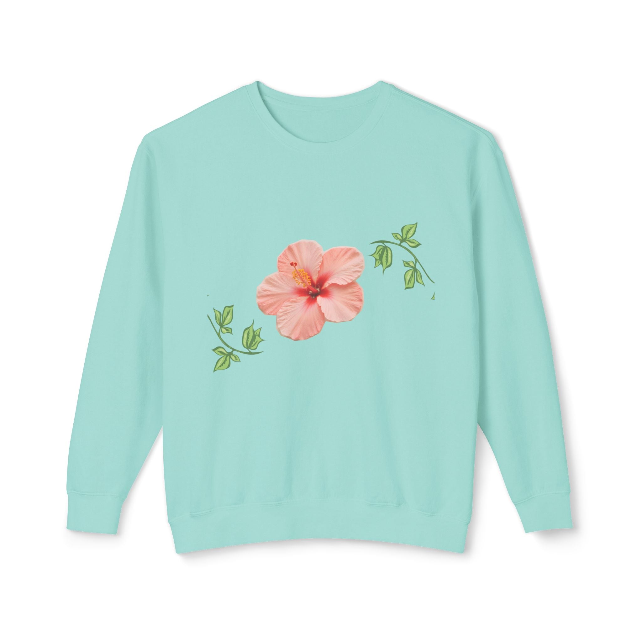 Hibiscus Floral Crewneck Sweatshirt — Lightweight Tropical Flower Pullover