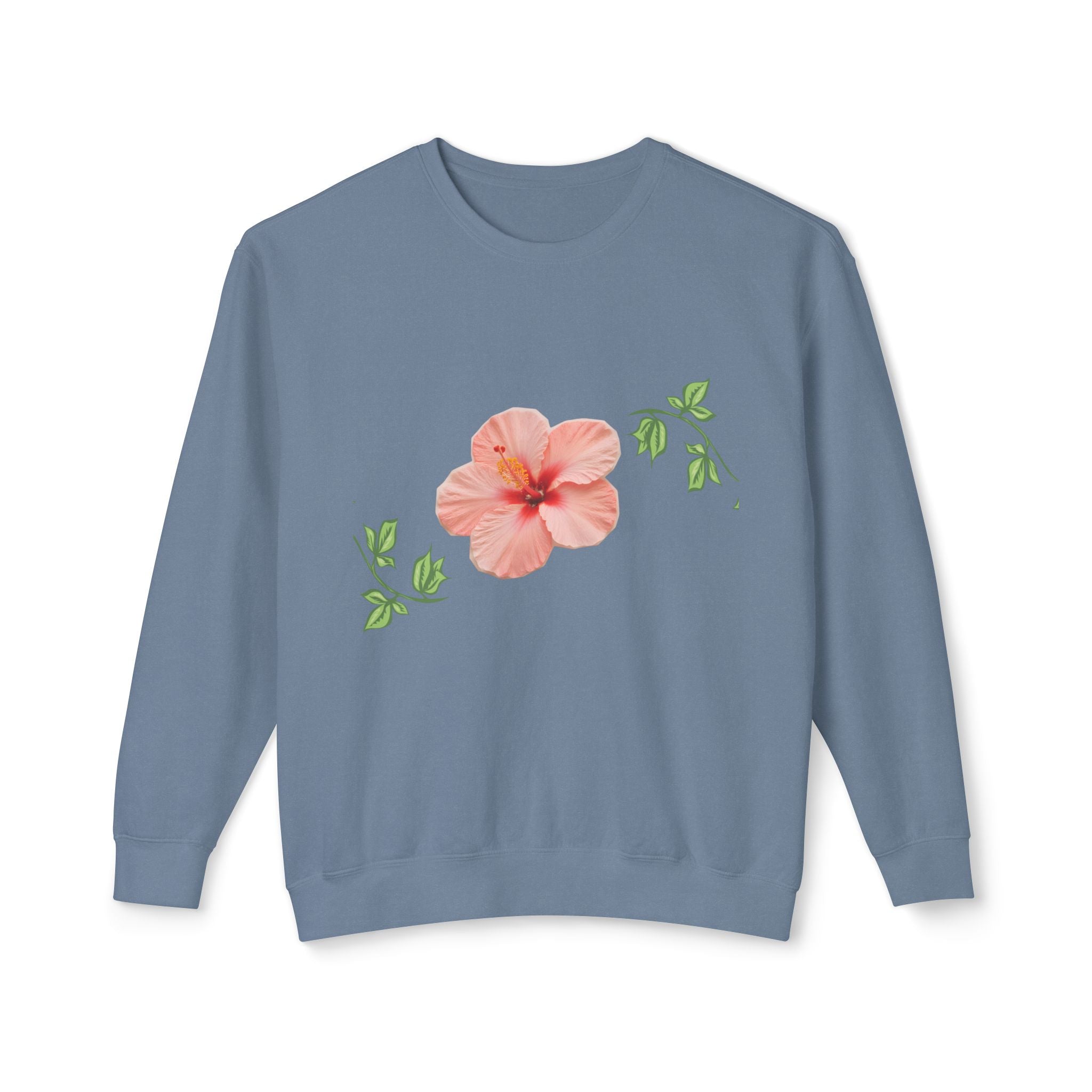 Hibiscus Floral Crewneck Sweatshirt — Lightweight Tropical Flower Pullover