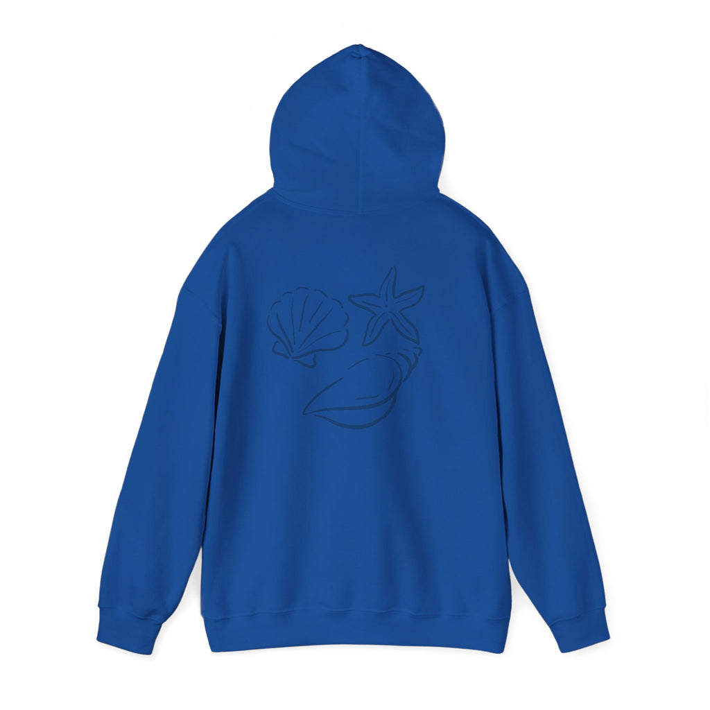 Seashell Sketch Hoodie — Coastal Vibes Graphic Hoodie ("Coastal Cloud" Chest Text)