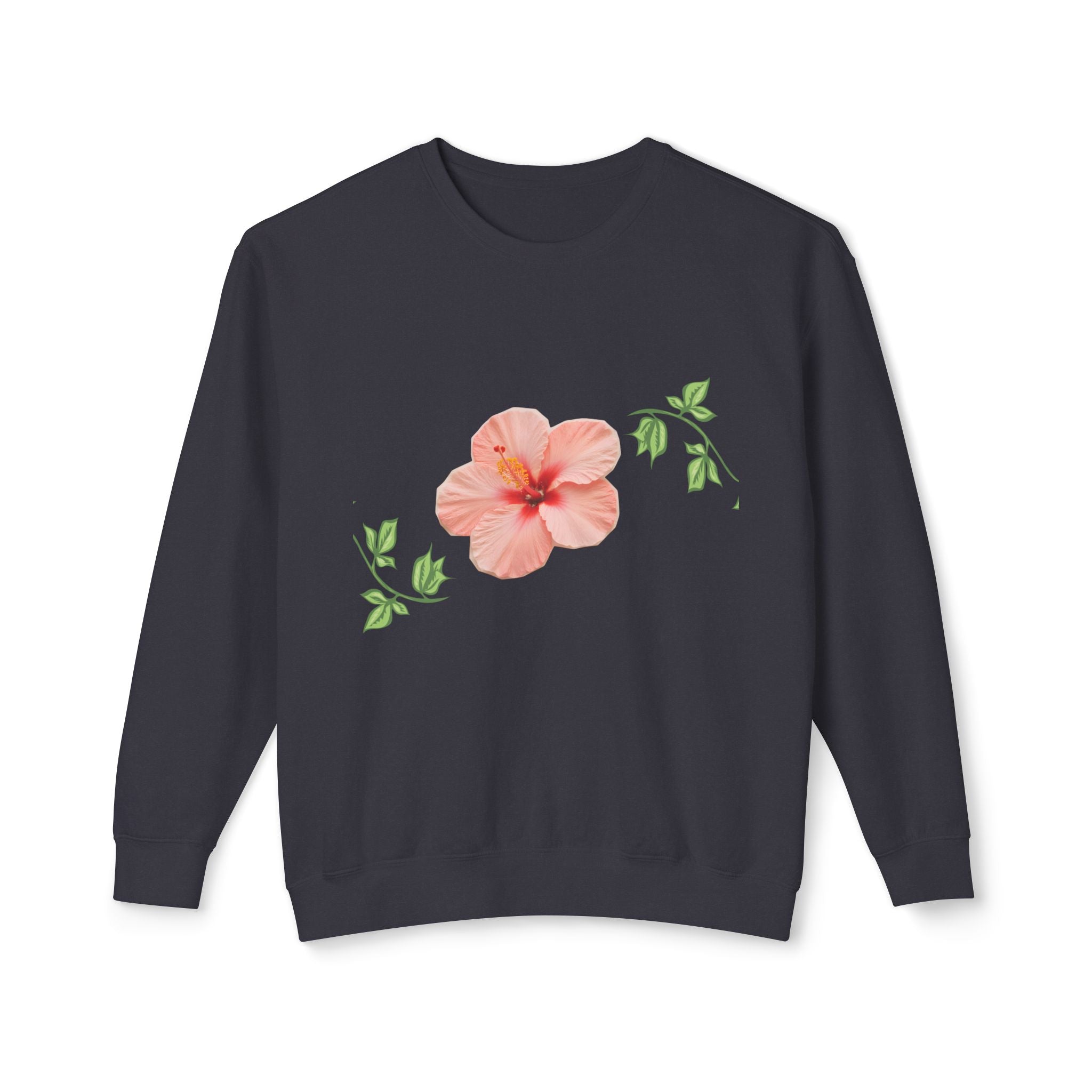 Hibiscus Floral Crewneck Sweatshirt — Lightweight Tropical Flower Pullover