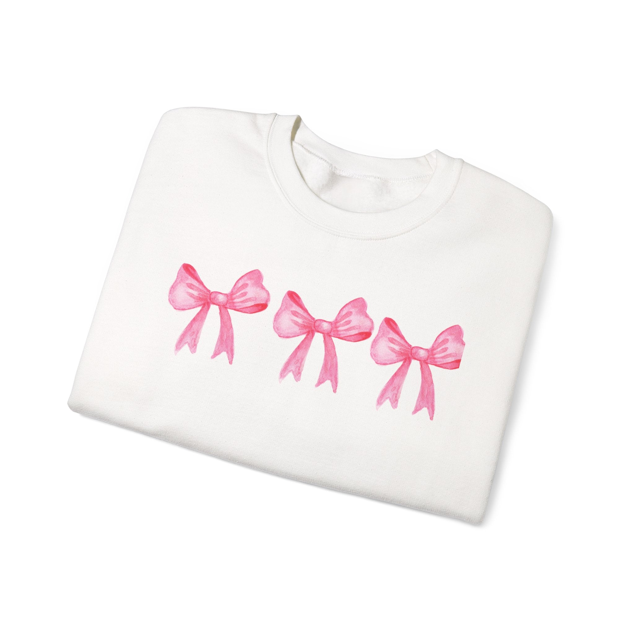 Crewneck Sweatshirt — Pink Bows "Crafted With Love" Cozy Pullover