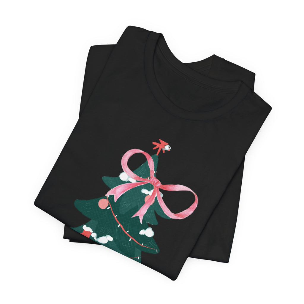 Cute Christmas Tree Tee with Pink Bow