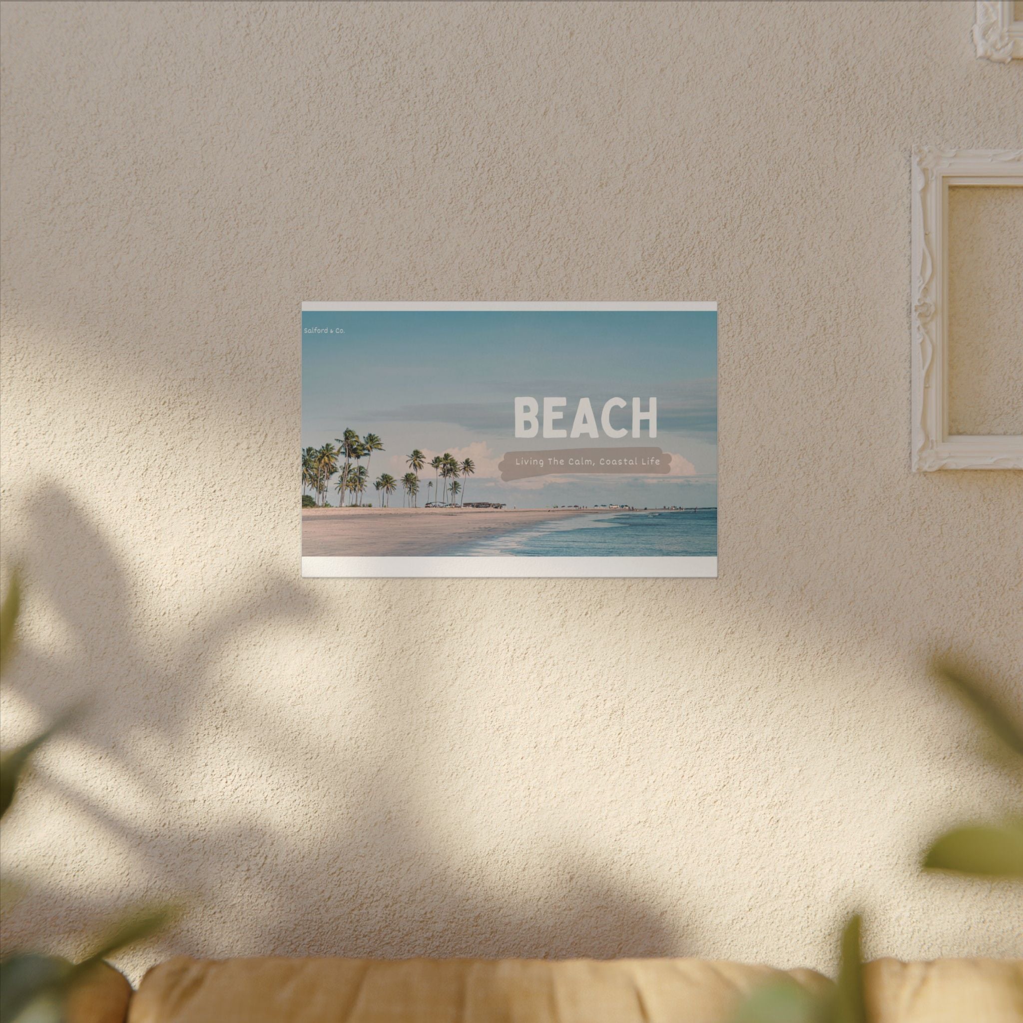 Beach Canvas Wall Art — "BEACH: Living The Calm, Coastal Life" Matte Stretched Print