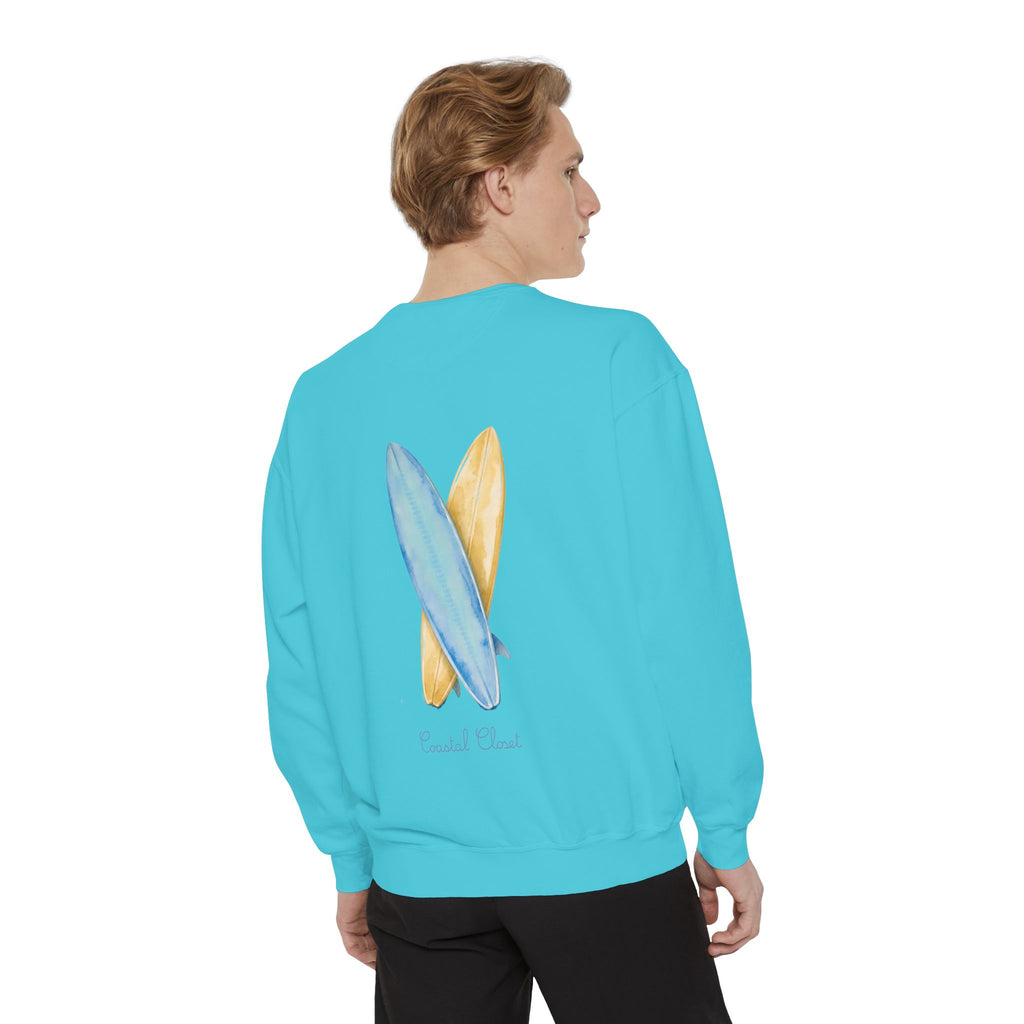 Surfboard Watercolor Sweatshirt — Coastal Vibes Crewneck