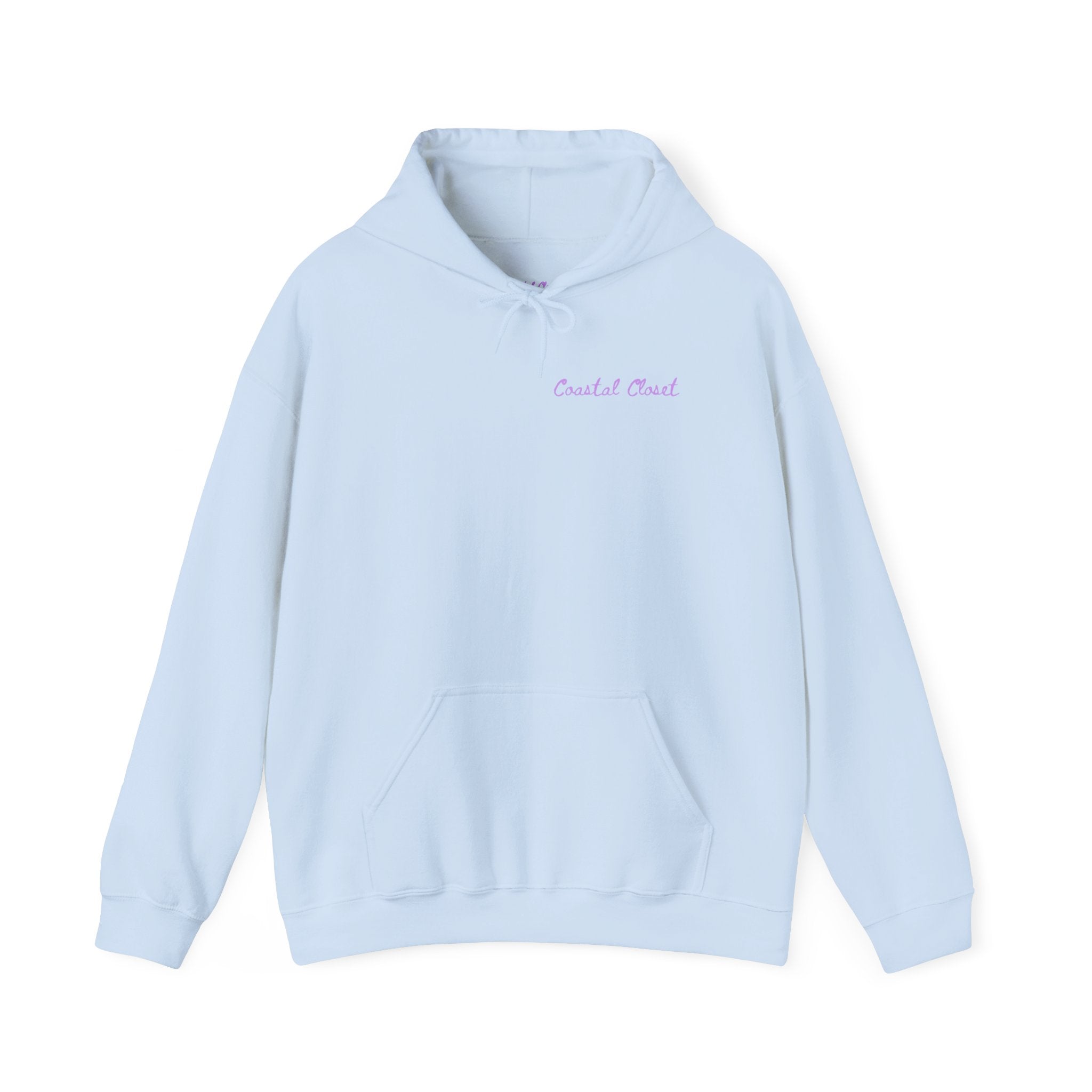 Seashell Sketch Hoodie — Coastal Vibes Graphic Hoodie ("Coastal Cloud" Chest Text)