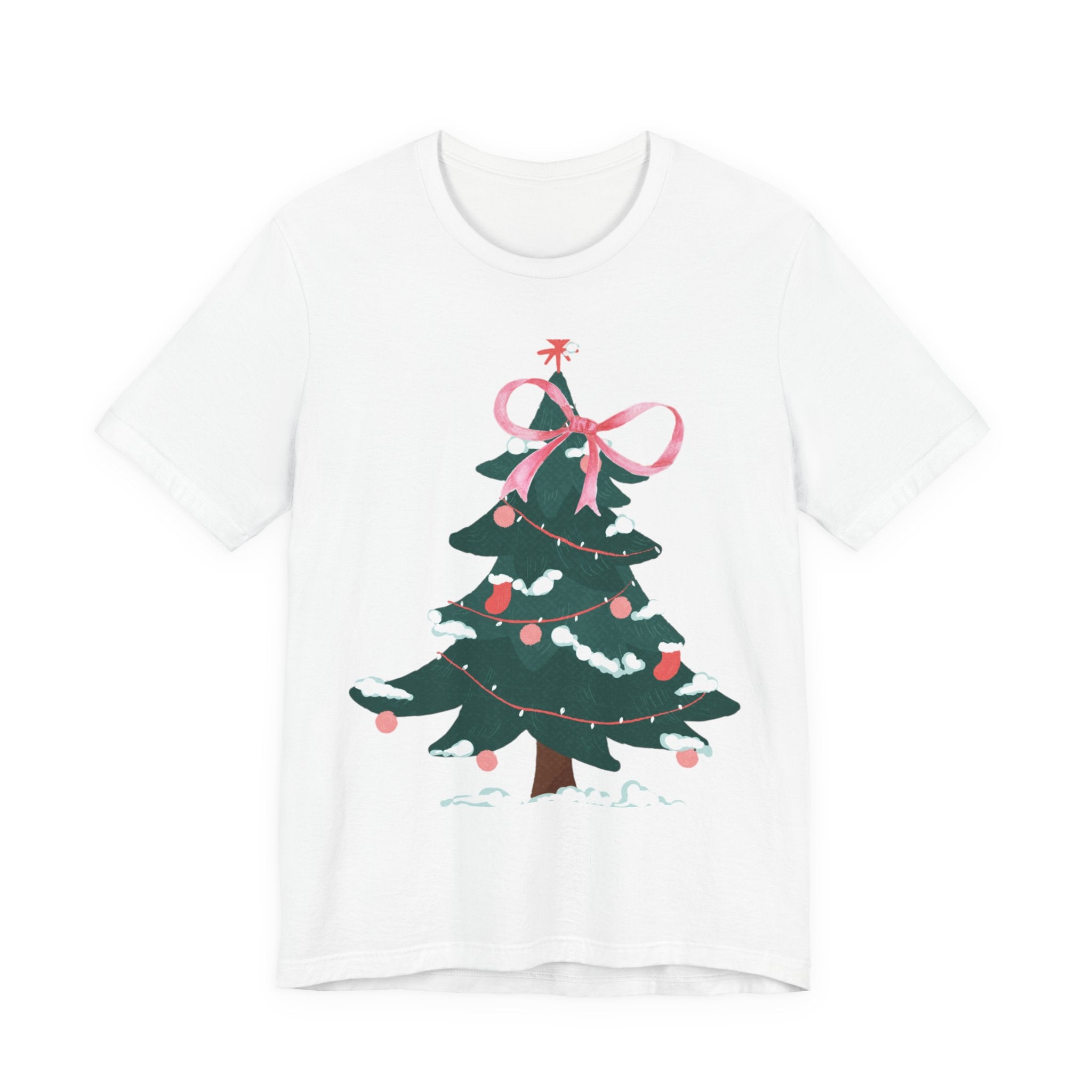 Cute Christmas Tree Tee with Pink Bow