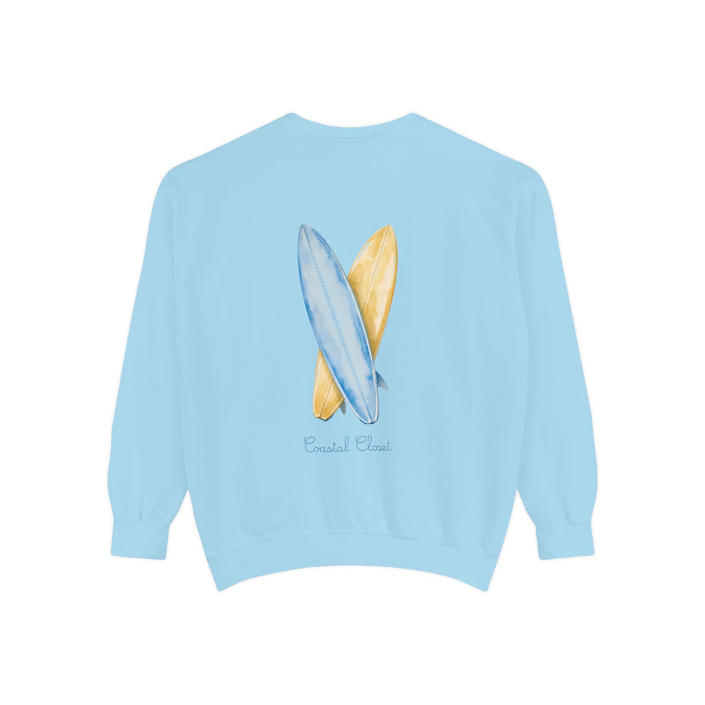 Surfboard Watercolor Sweatshirt — Coastal Vibes Crewneck