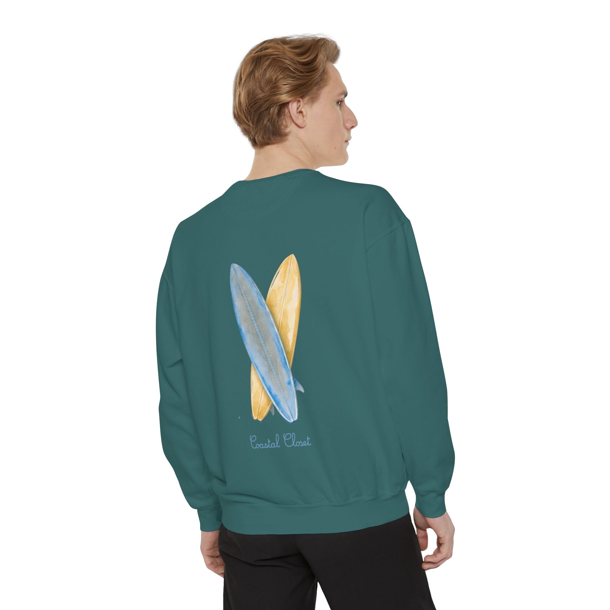 Surfboard Watercolor Sweatshirt — Coastal Vibes Crewneck