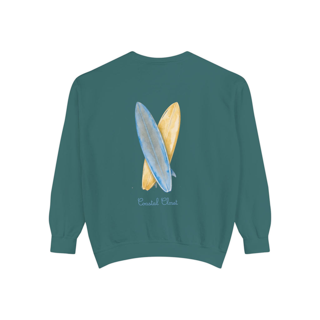 Surfboard Watercolor Sweatshirt — Coastal Vibes Crewneck