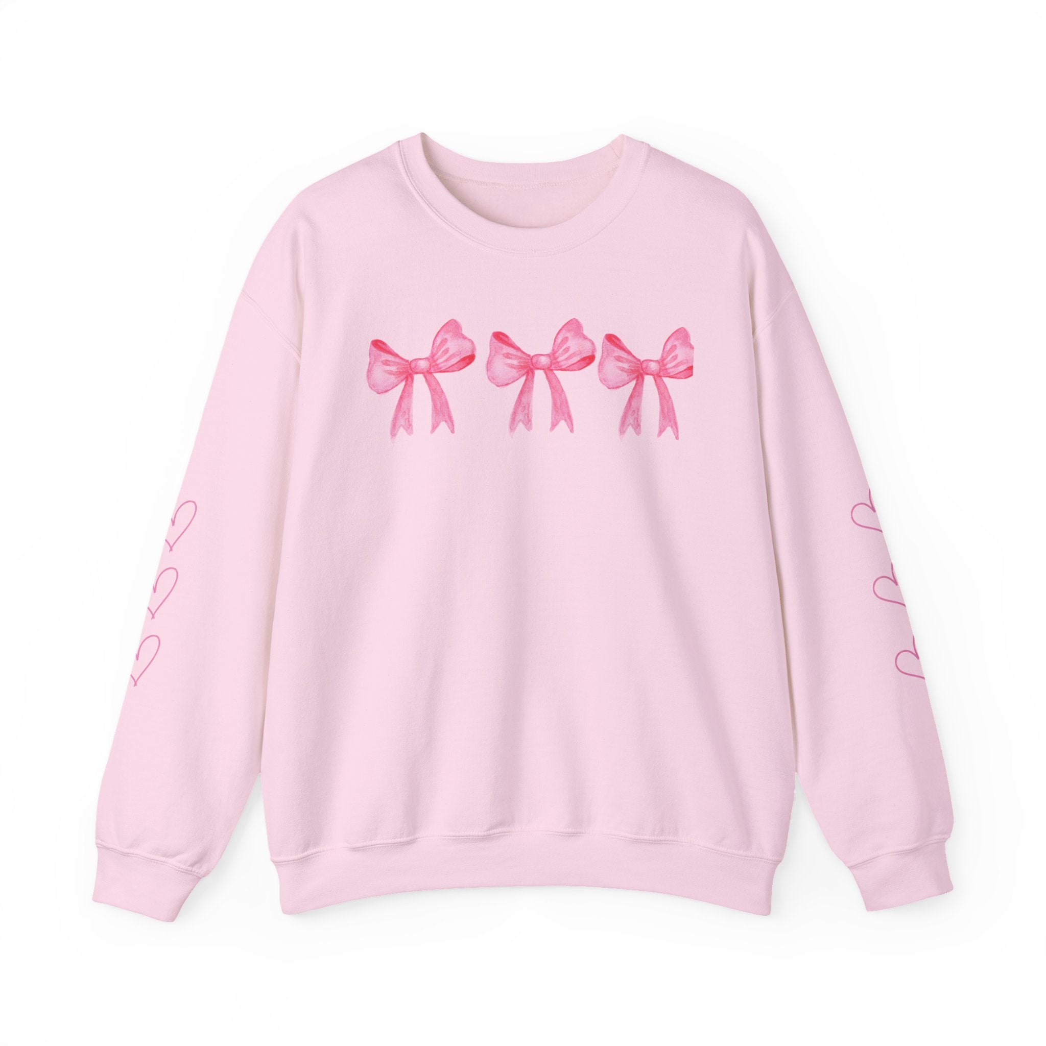 Crewneck Sweatshirt — Pink Bows "Crafted With Love" Cozy Pullover
