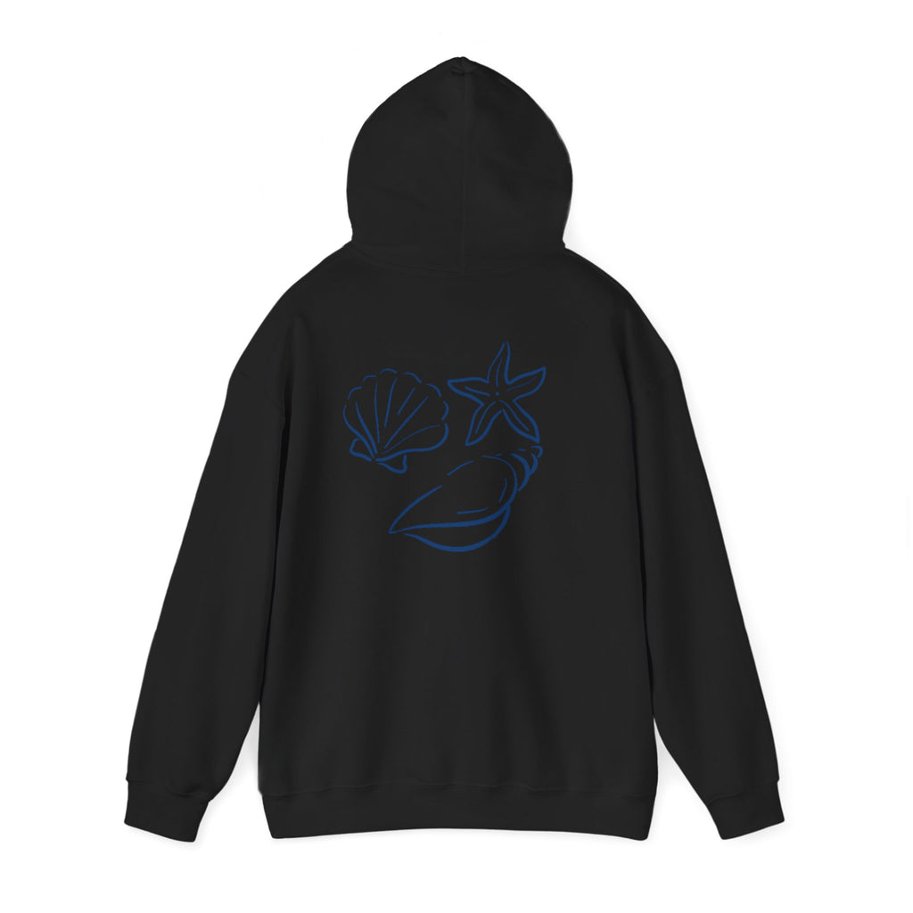 Seashell Sketch Hoodie — Coastal Vibes Graphic Hoodie ("Coastal Cloud" Chest Text)