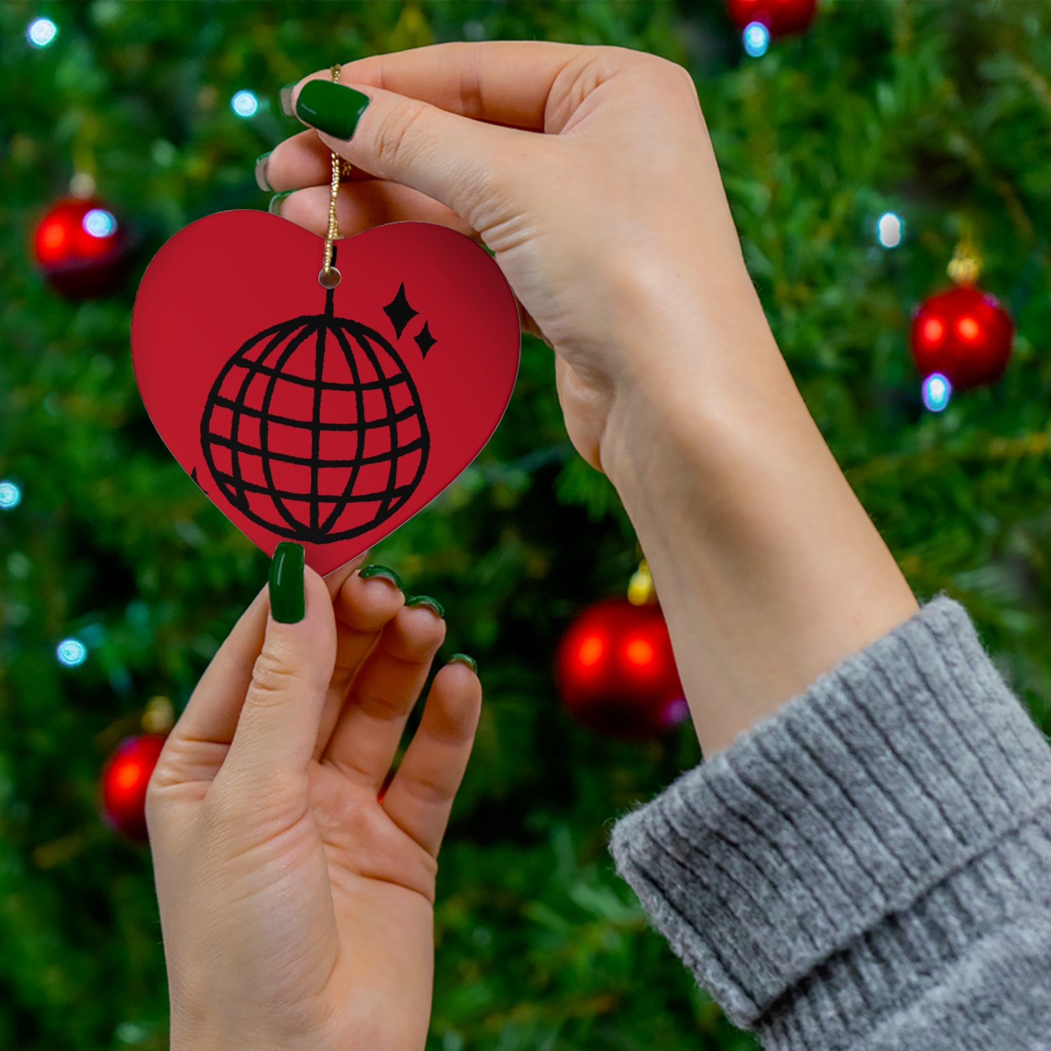 Black Globe Ornament star ceramic | Red Christmas tree decoration