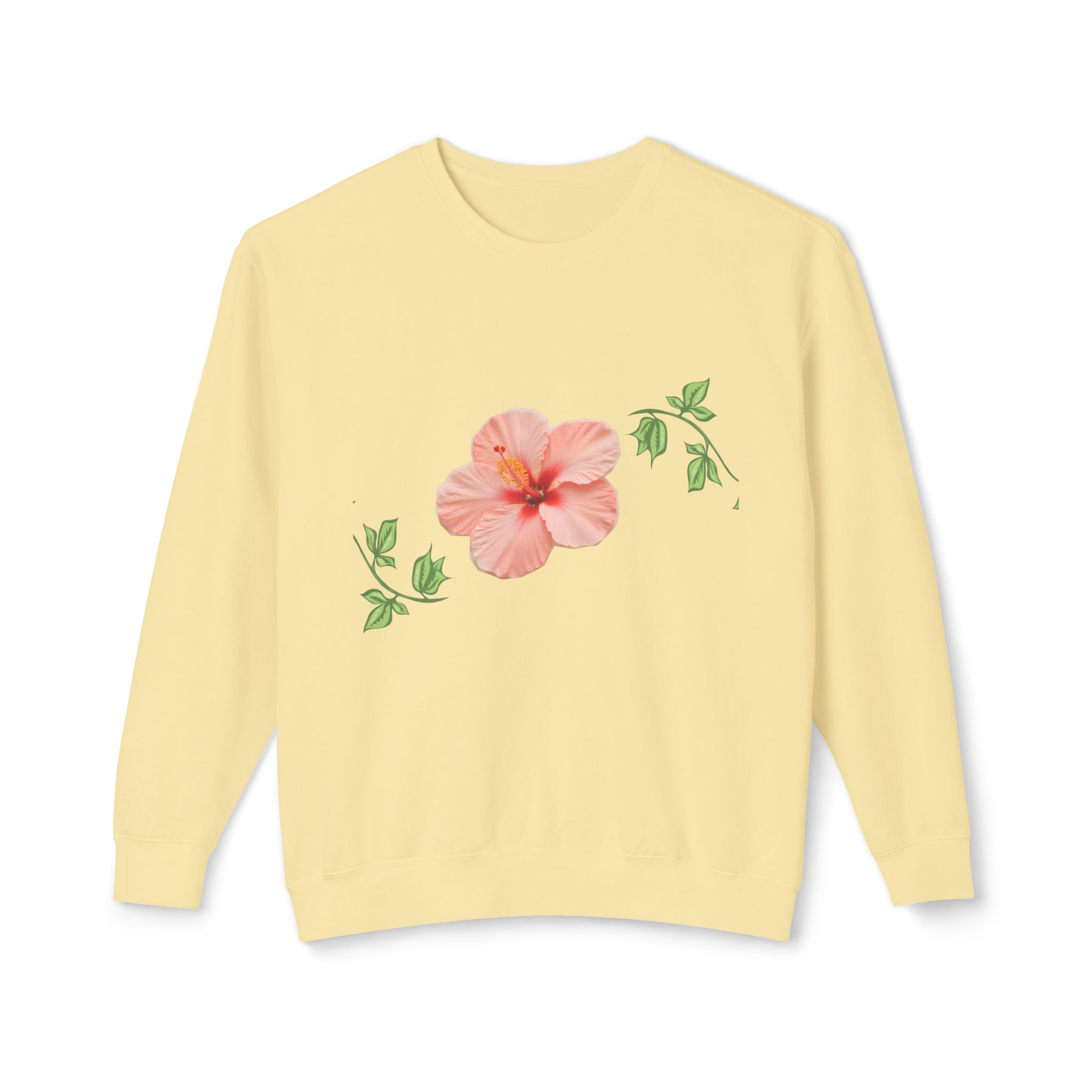 Hibiscus Floral Crewneck Sweatshirt — Lightweight Tropical Flower Pullover