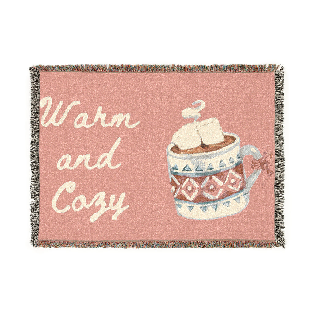 Warm and Cozy mug Woven Blanket | hot cocoa throw, winter decor