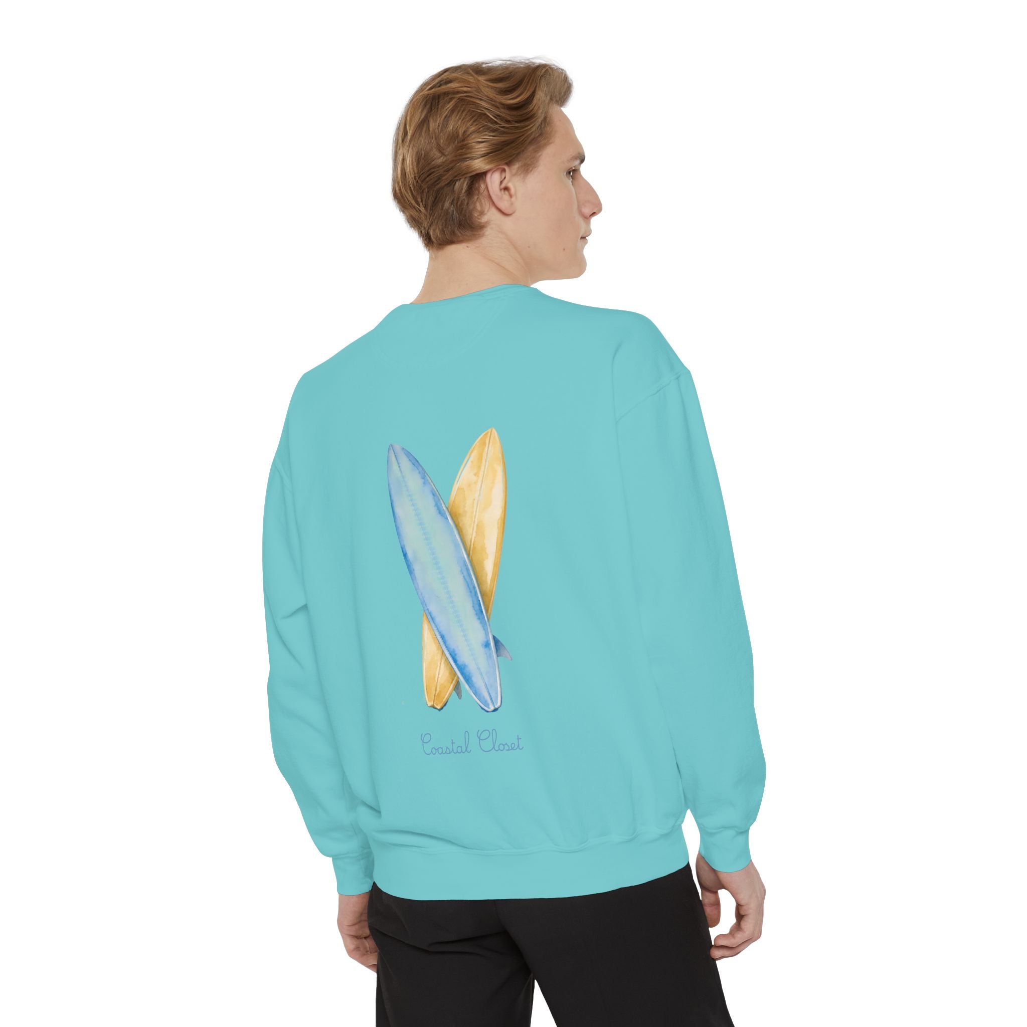 Surfboard Watercolor Sweatshirt — Coastal Vibes Crewneck