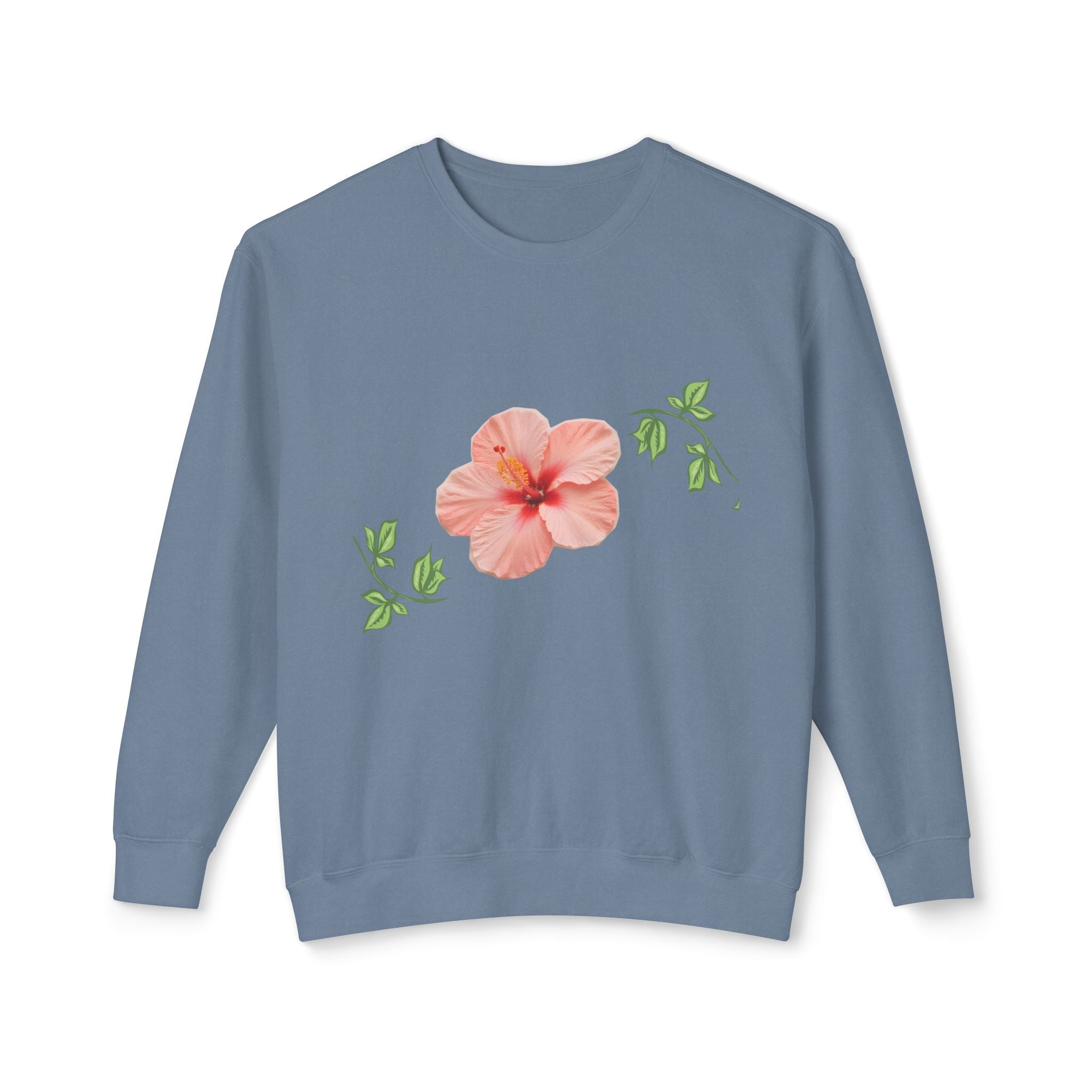 Hibiscus Floral Crewneck Sweatshirt — Lightweight Tropical Flower Pullover
