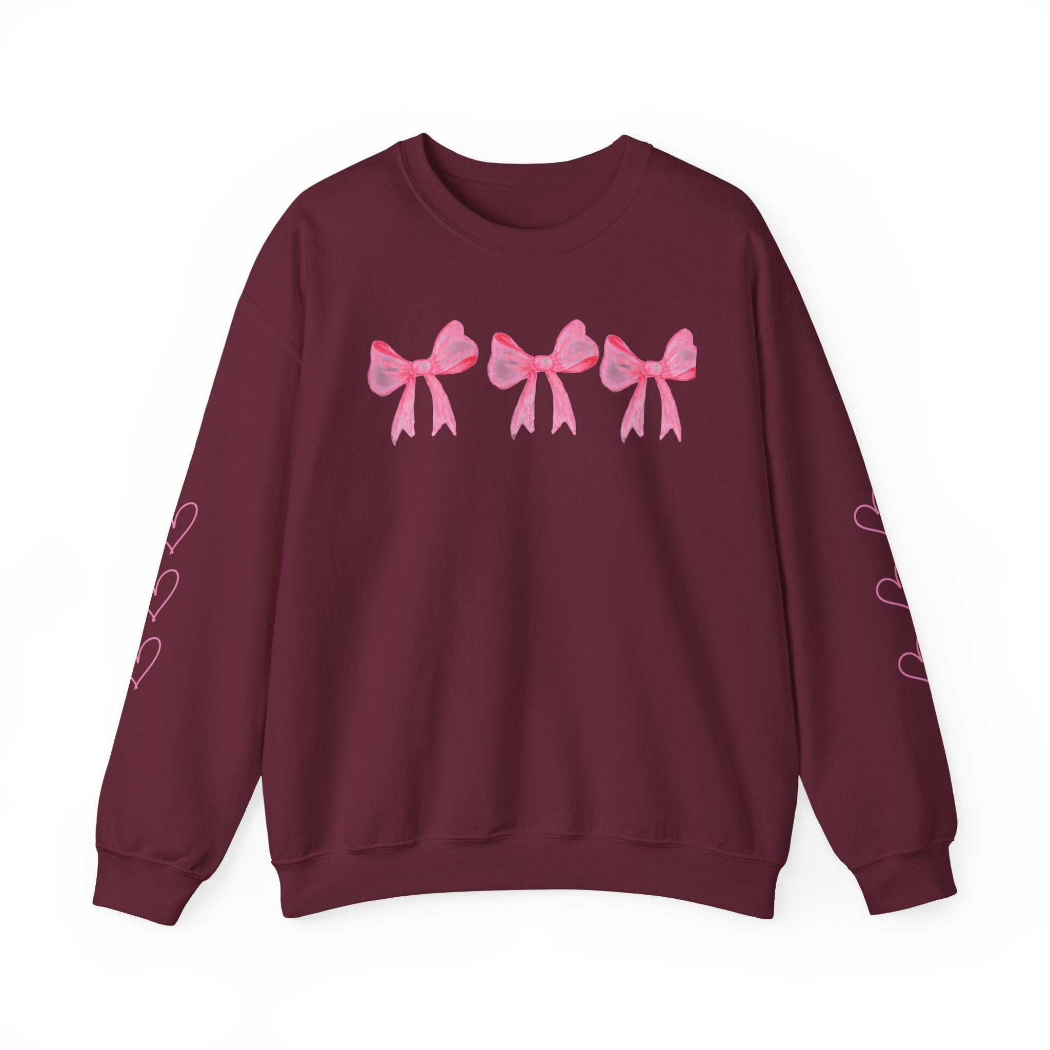 Crewneck Sweatshirt — Pink Bows "Crafted With Love" Cozy Pullover