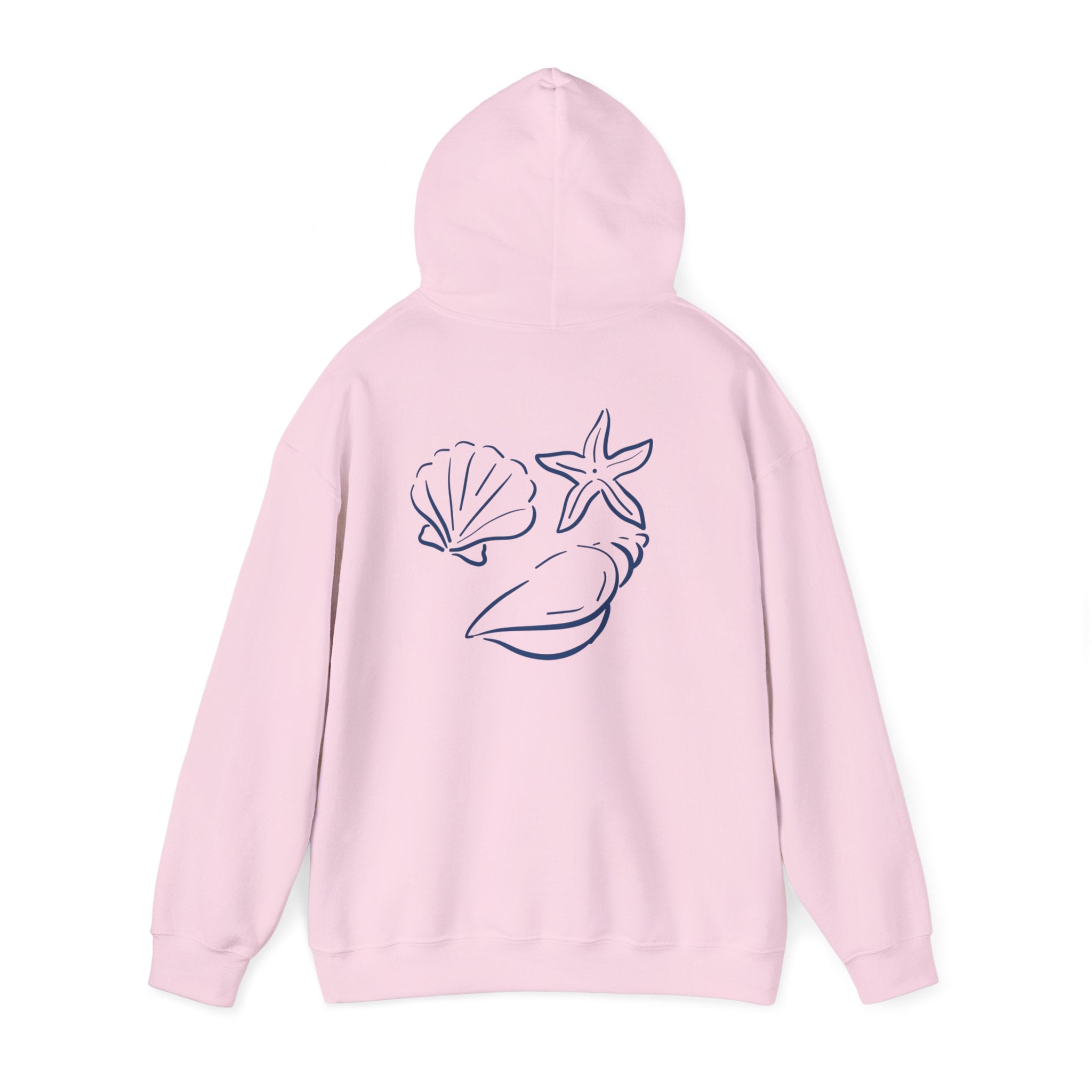 Seashell Sketch Hoodie — Coastal Vibes Graphic Hoodie ("Coastal Cloud" Chest Text)