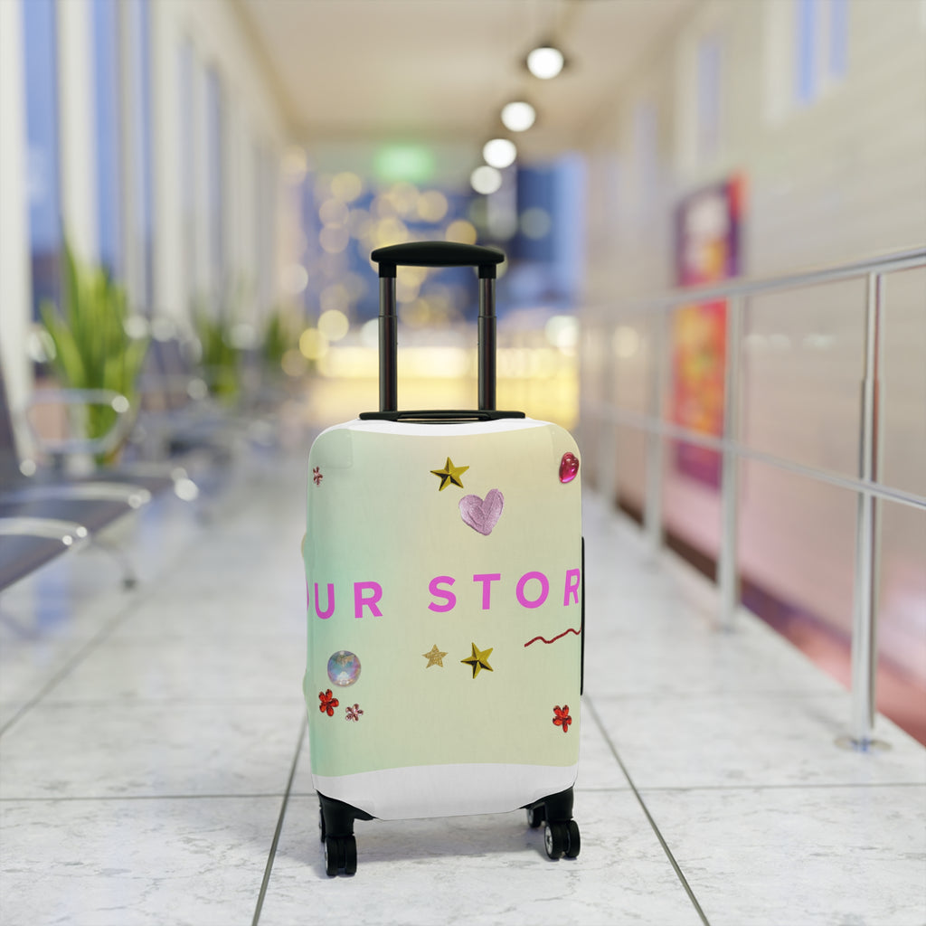 Our Story Pastel Luggage Cover — Cute Heart & Star Travel Protector