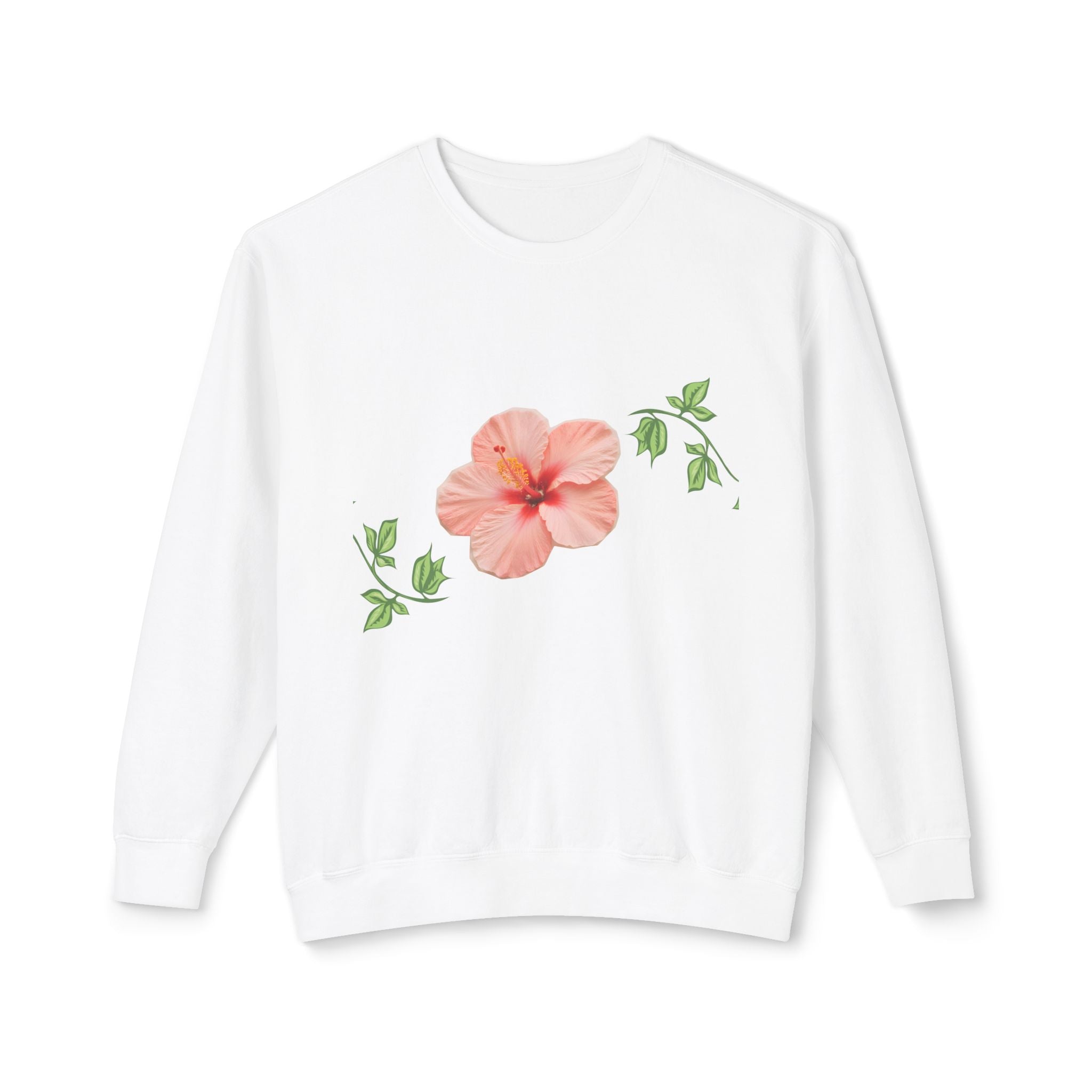 Hibiscus Floral Crewneck Sweatshirt — Lightweight Tropical Flower Pullover