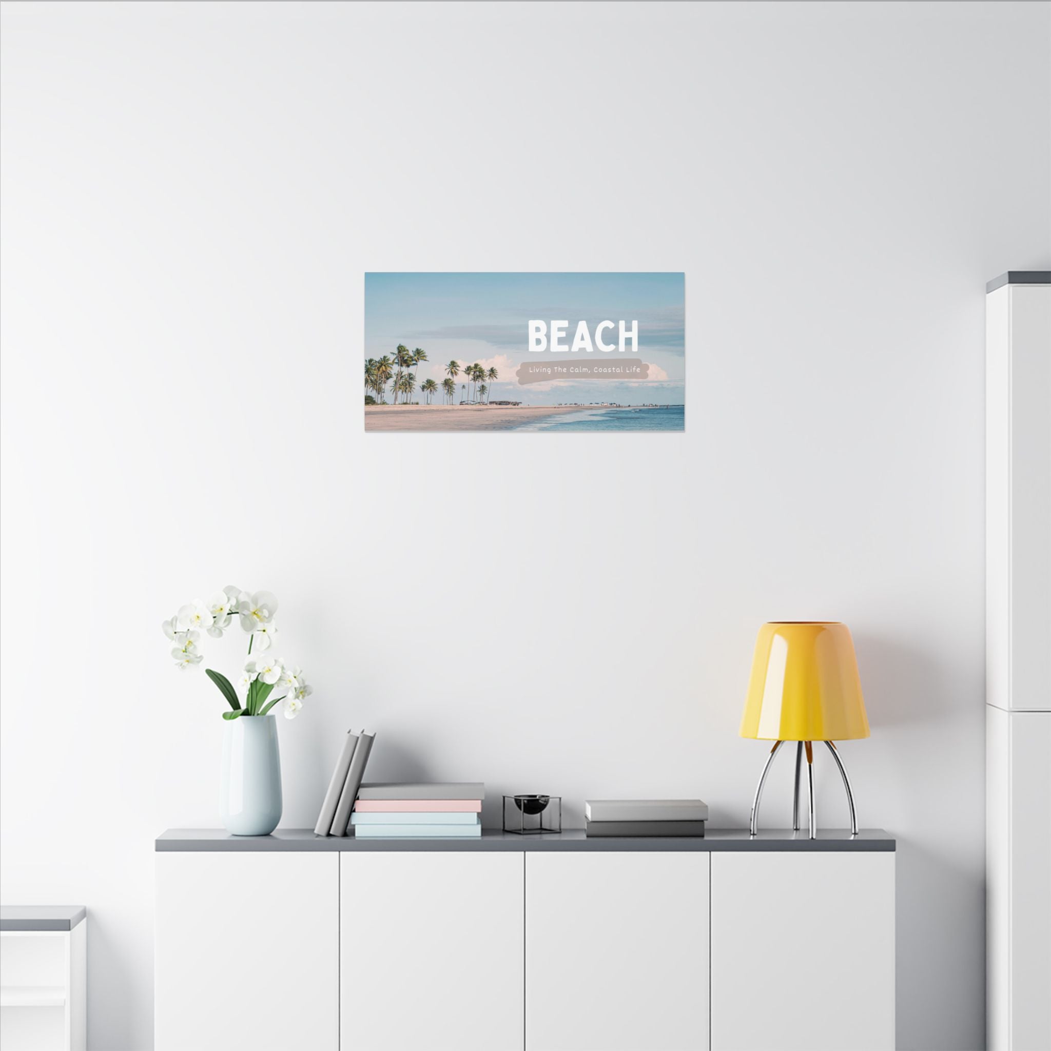 Beach Canvas Wall Art — "BEACH: Living The Calm, Coastal Life" Matte Stretched Print