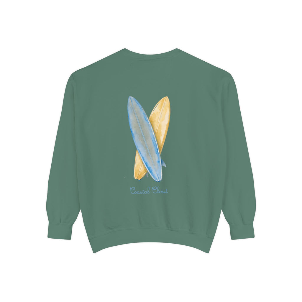 Surfboard Watercolor Sweatshirt — Coastal Vibes Crewneck