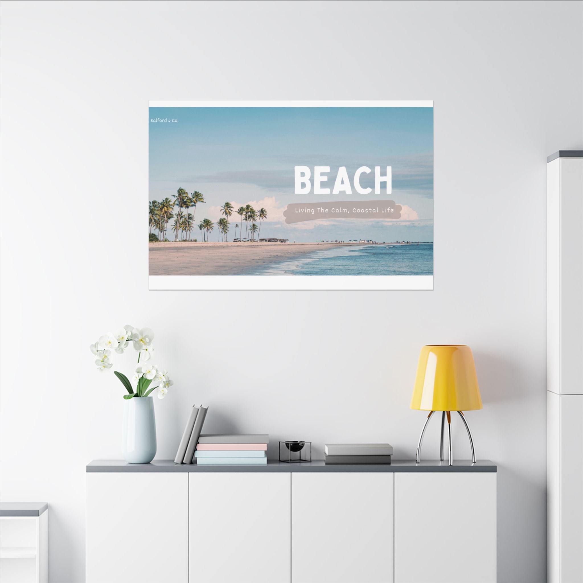 Beach Canvas Wall Art — "BEACH: Living The Calm, Coastal Life" Matte Stretched Print
