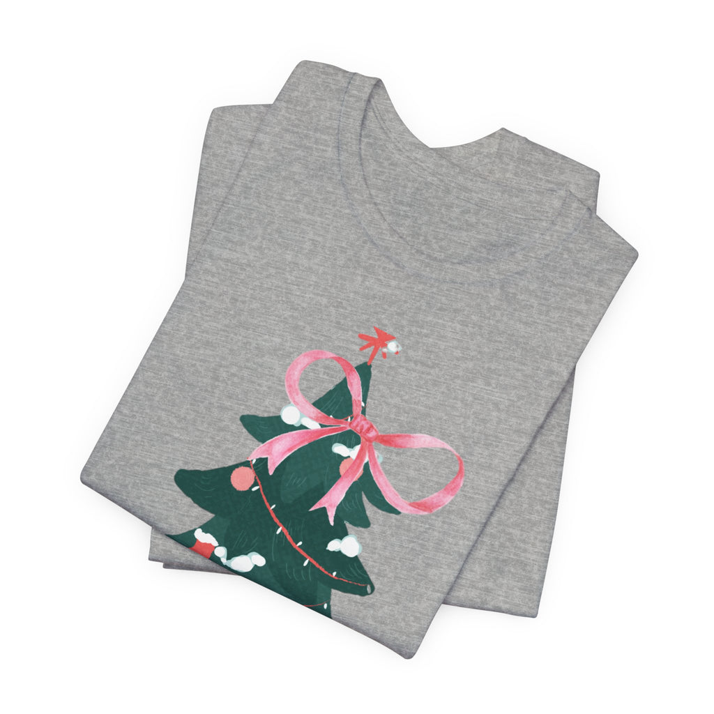 Cute Christmas Tree Tee with Pink Bow
