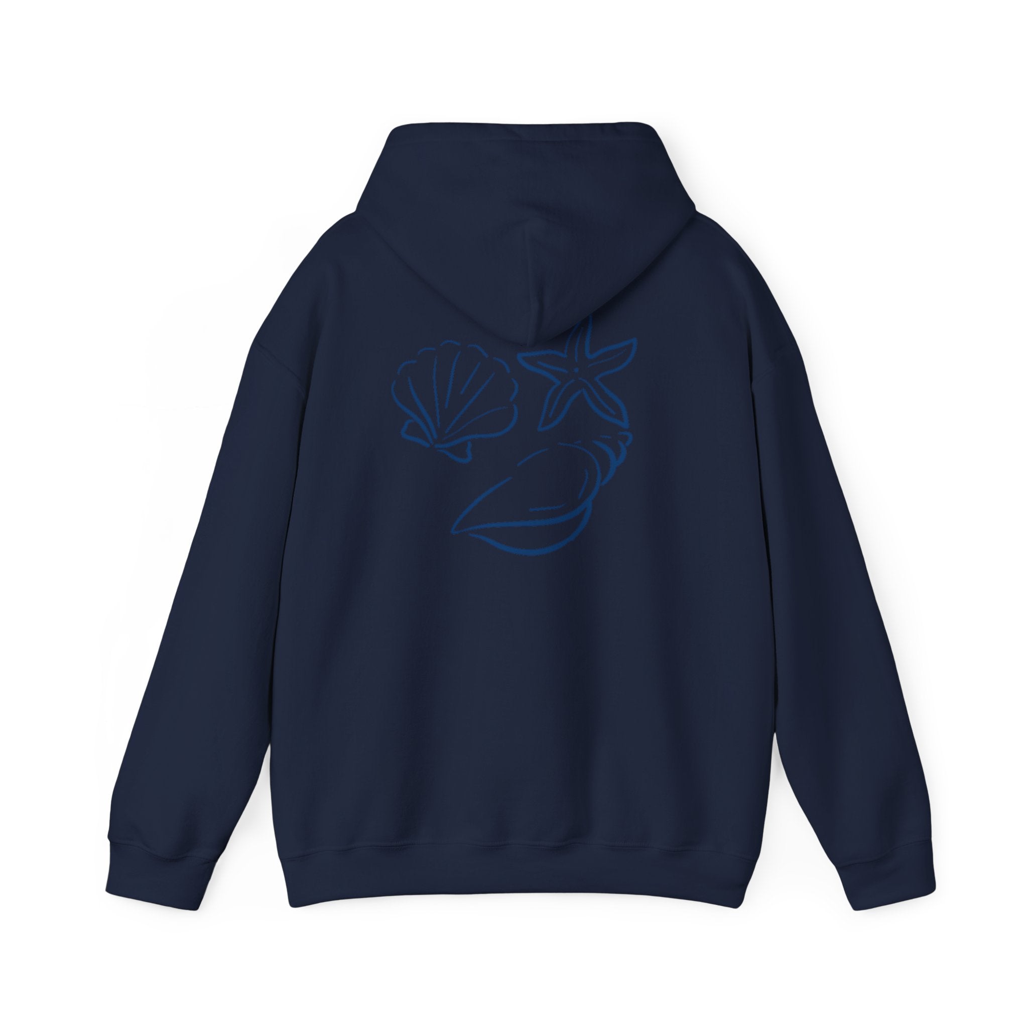 Seashell Sketch Hoodie — Coastal Vibes Graphic Hoodie ("Coastal Cloud" Chest Text)