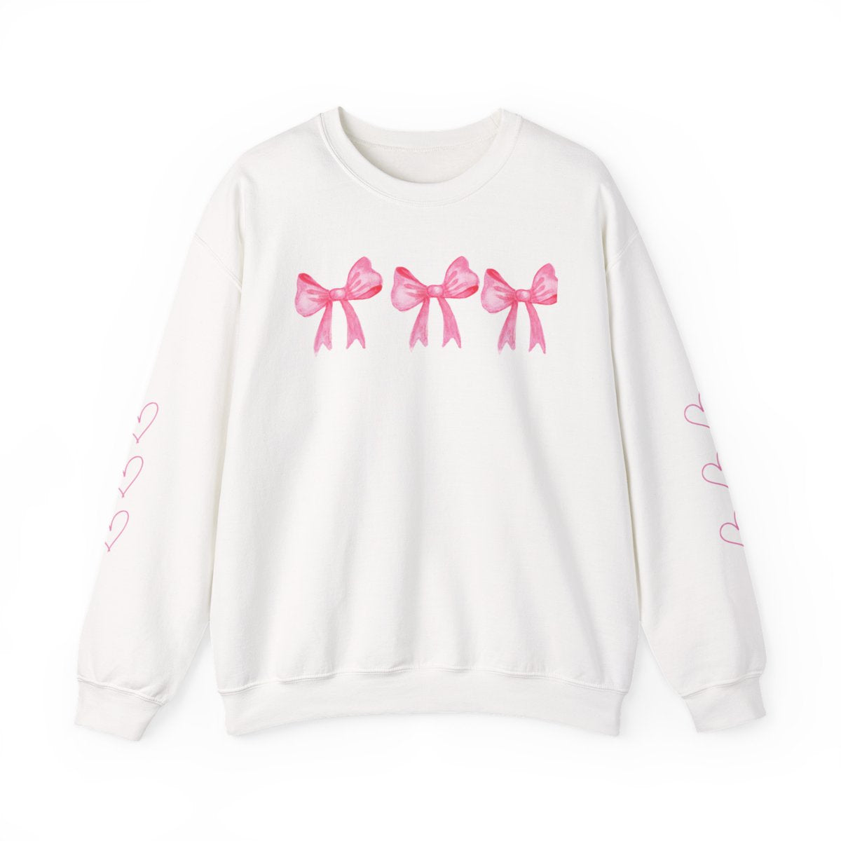 Crewneck Sweatshirt — Pink Bows "Crafted With Love" Cozy Pullover