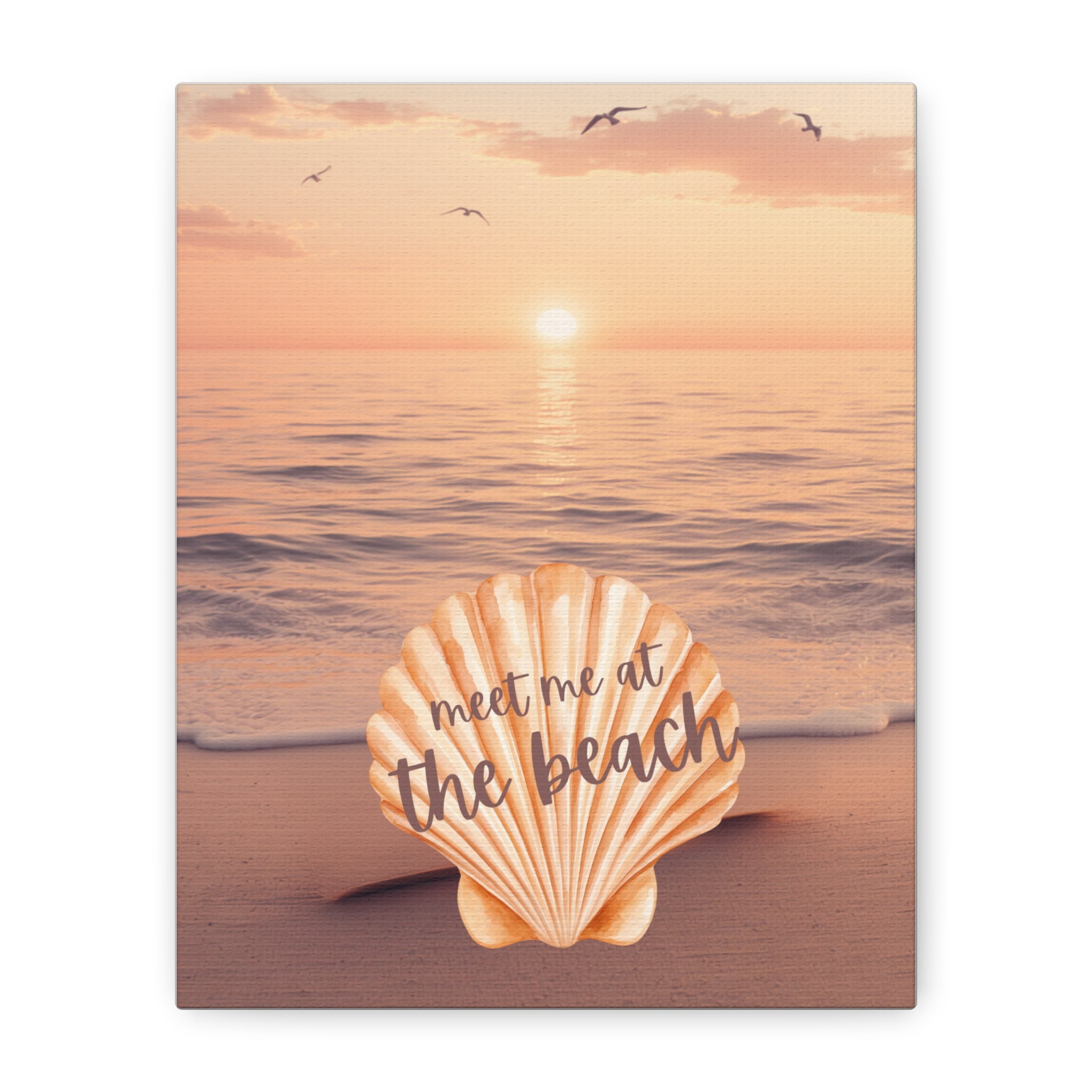 Beach Sunset Canvas Print — "Meet Me at the Beach" Seashell Wall Art