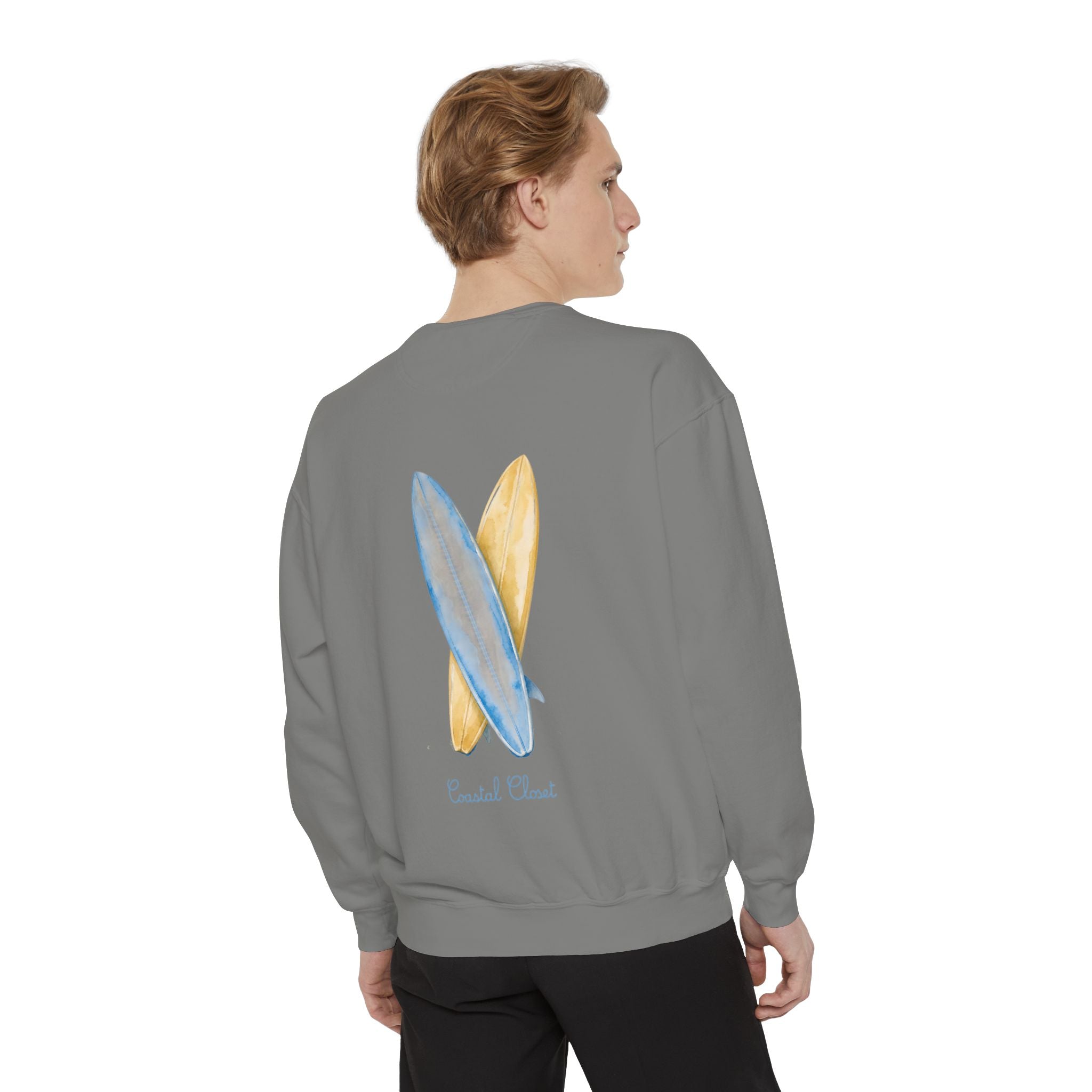 Surfboard Watercolor Sweatshirt — Coastal Vibes Crewneck