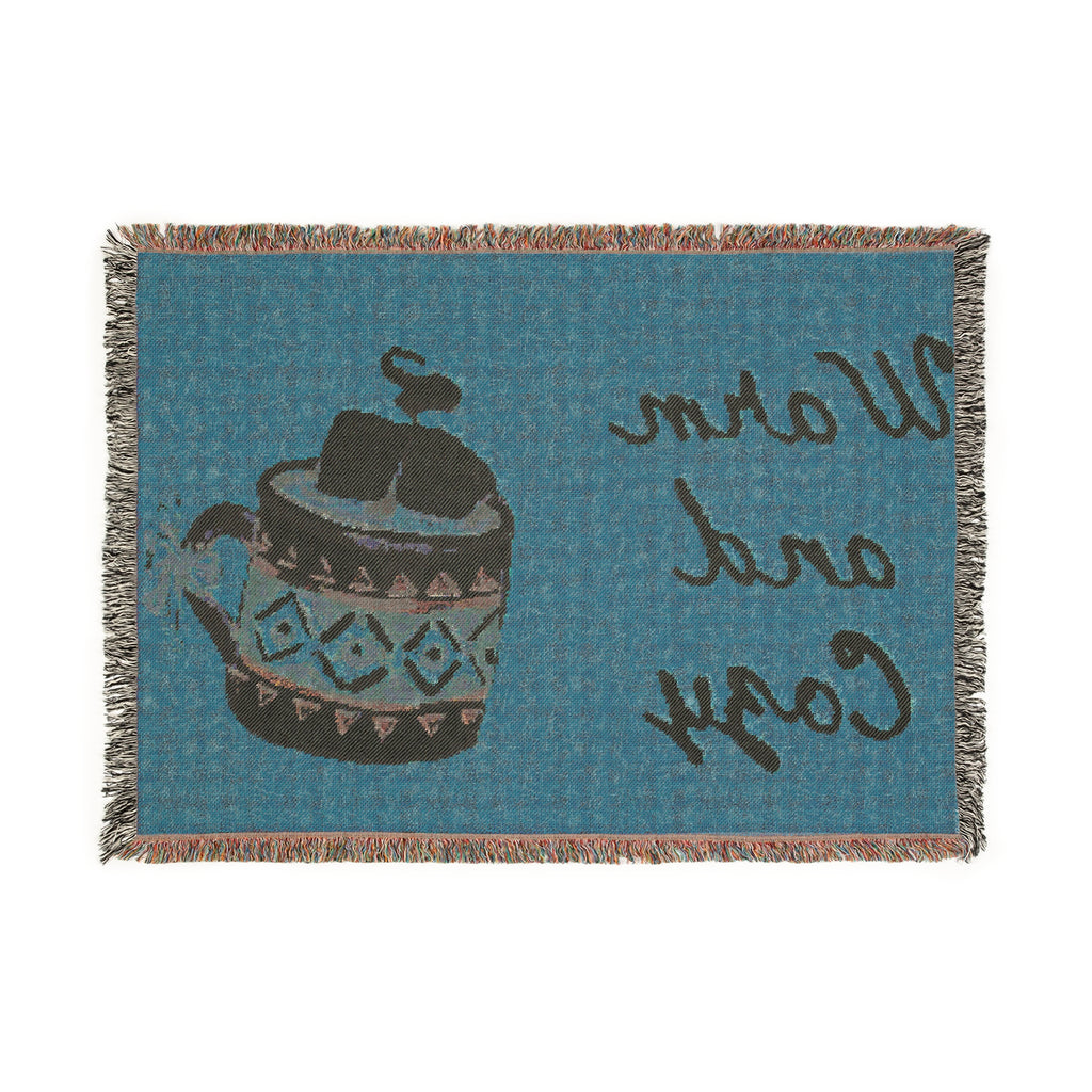 Warm and Cozy mug Woven Blanket | hot cocoa throw, winter decor