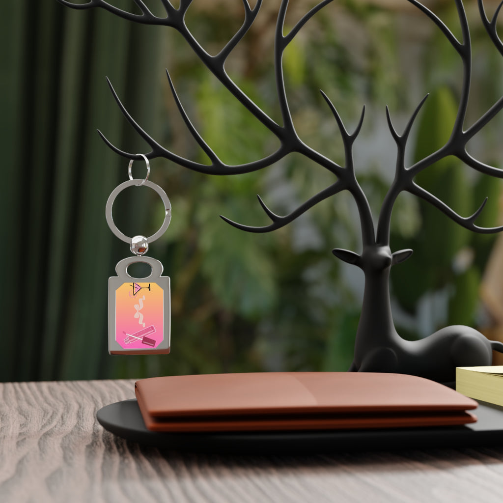 Pink Gradient Cocktail Icon Rectangle Photo Keyring | Metal Photo Keychain