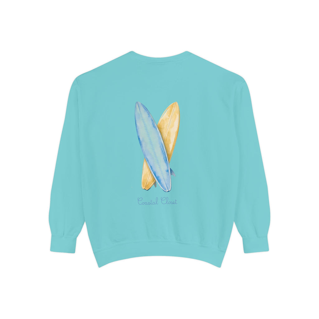 Surfboard Watercolor Sweatshirt — Coastal Vibes Crewneck