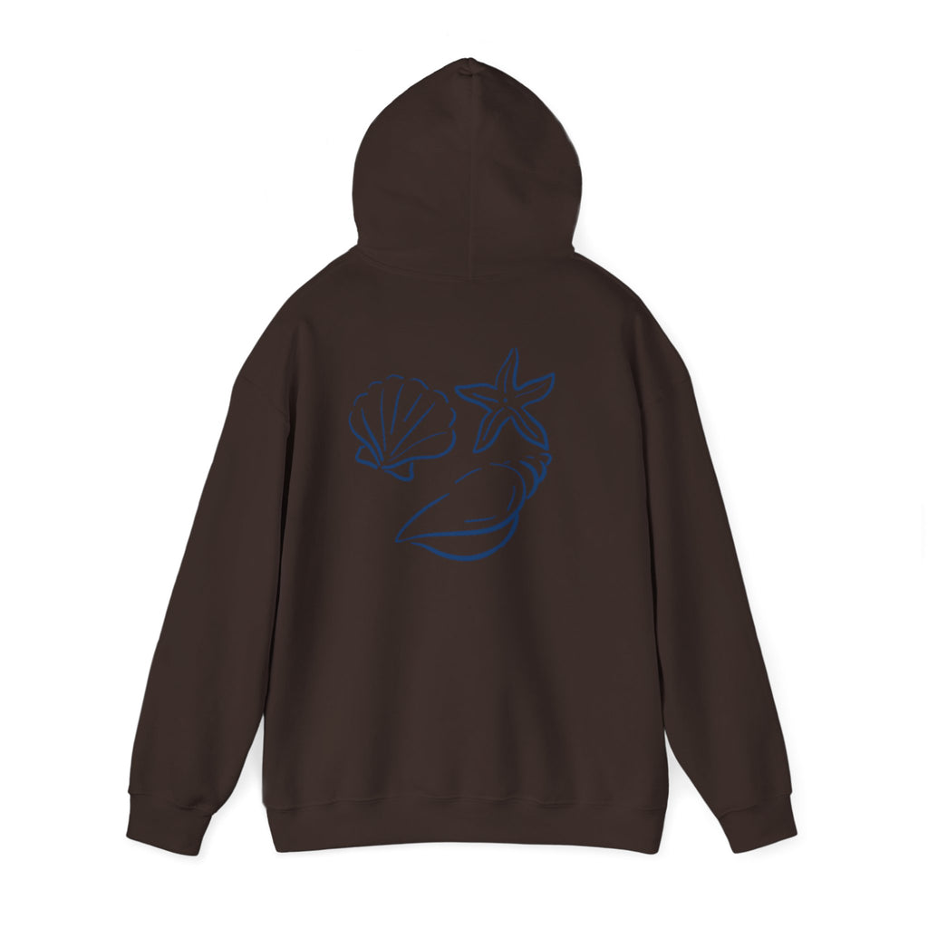 Seashell Sketch Hoodie — Coastal Vibes Graphic Hoodie ("Coastal Cloud" Chest Text)