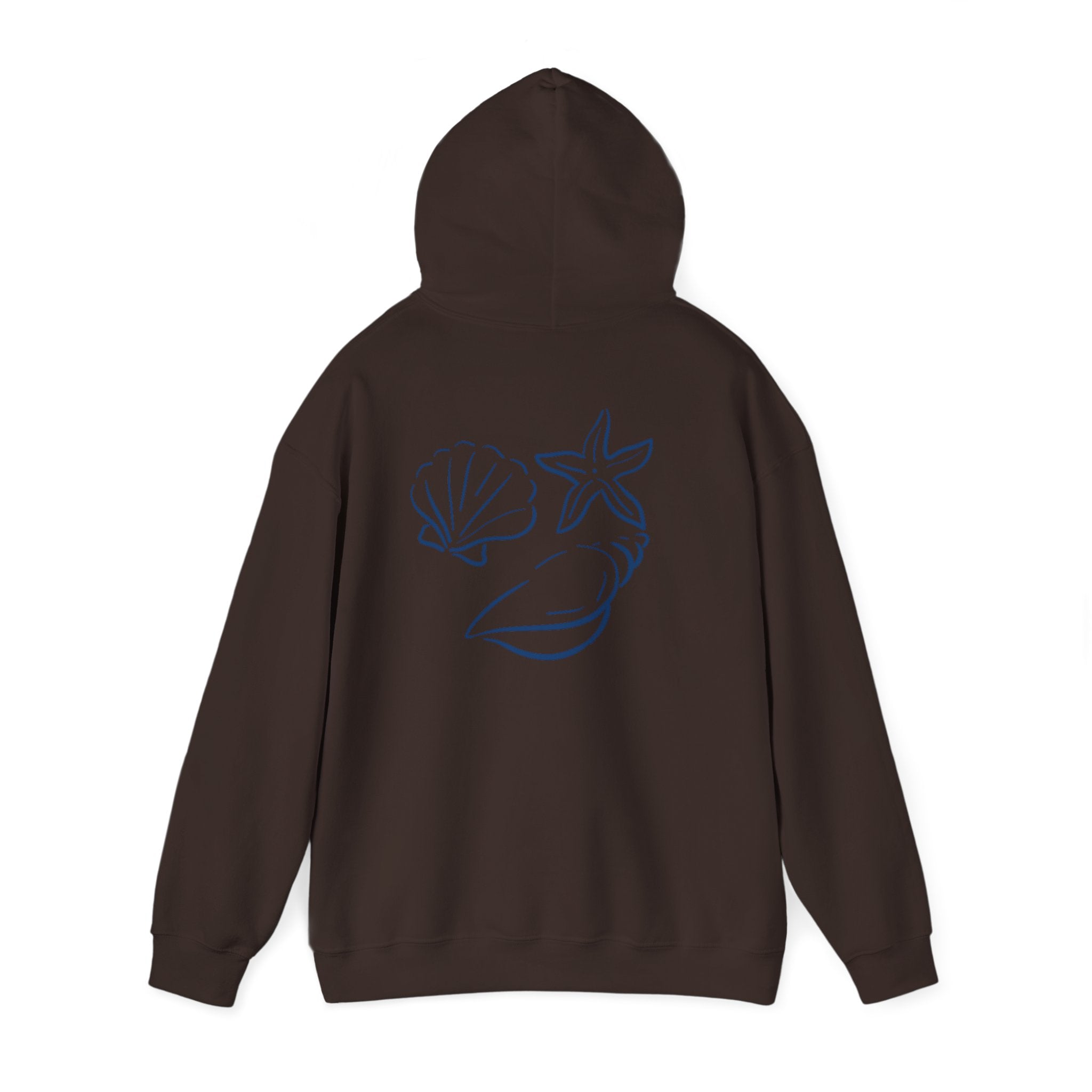 Seashell Sketch Hoodie — Coastal Vibes Graphic Hoodie ("Coastal Cloud" Chest Text)