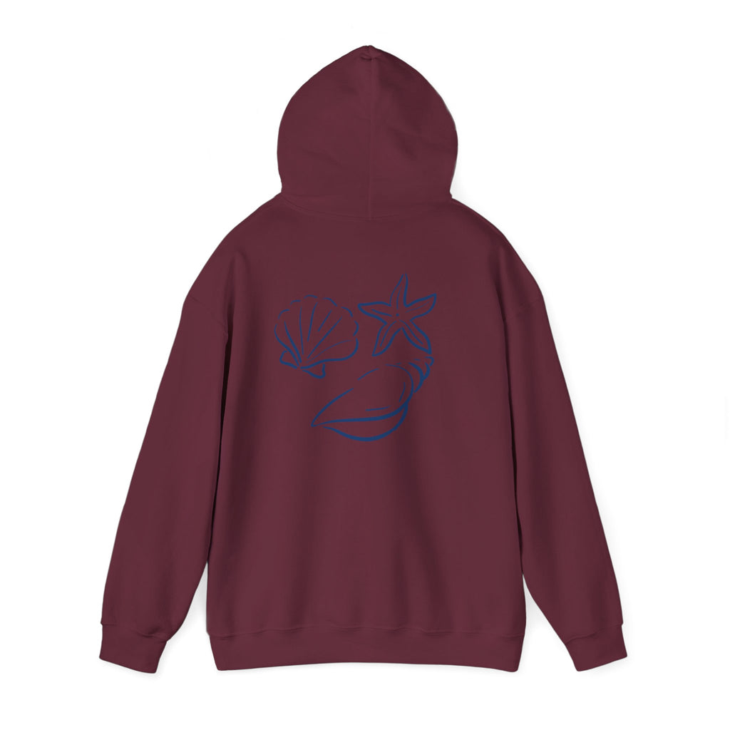 Seashell Sketch Hoodie — Coastal Vibes Graphic Hoodie ("Coastal Cloud" Chest Text)