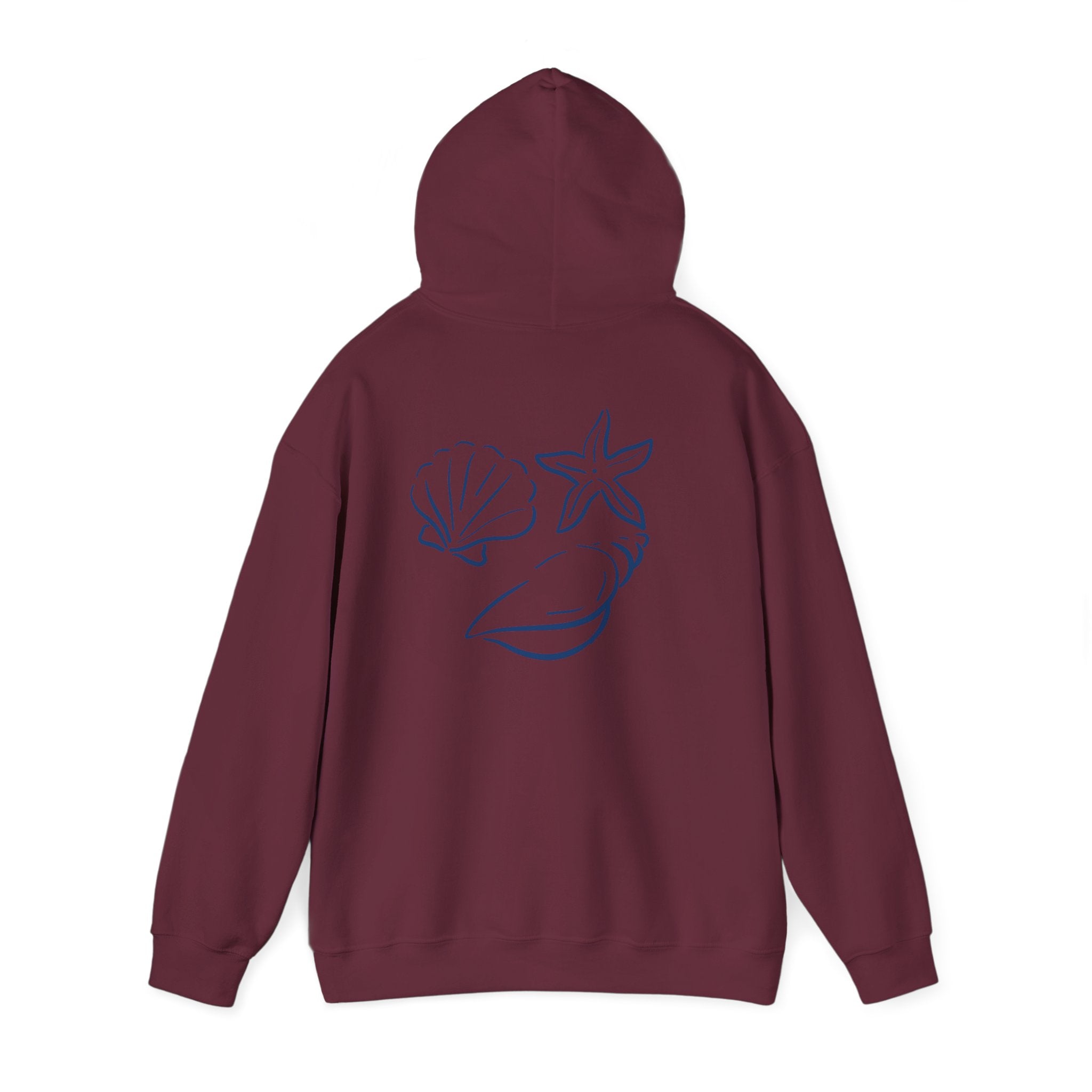 Seashell Sketch Hoodie — Coastal Vibes Graphic Hoodie ("Coastal Cloud" Chest Text)
