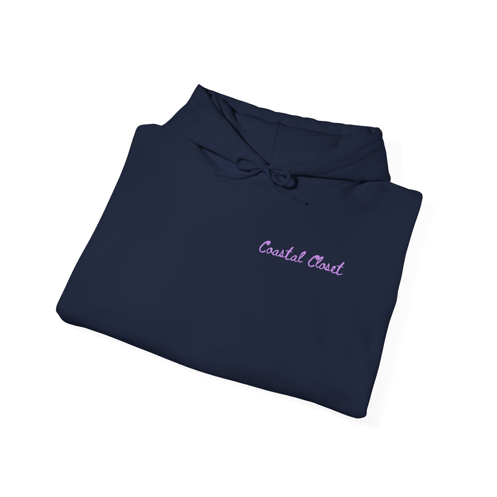 Seashell Sketch Hoodie — Coastal Vibes Graphic Hoodie ("Coastal Cloud" Chest Text)