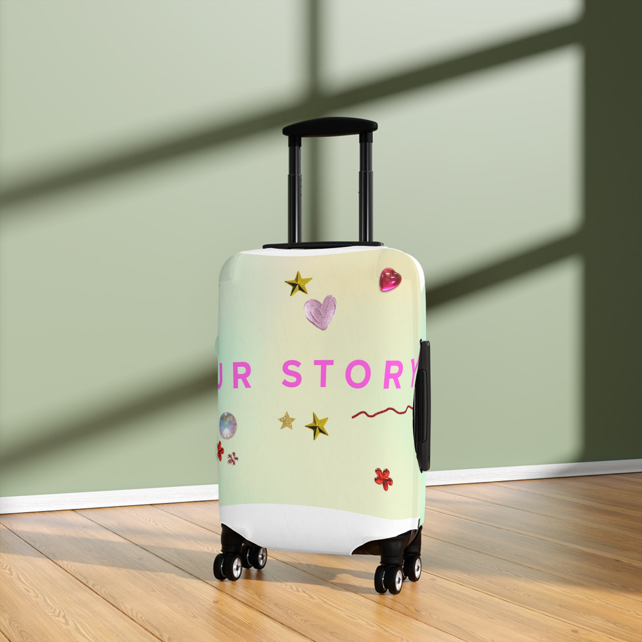 Our Story Pastel Luggage Cover — Cute Heart & Star Travel Protector