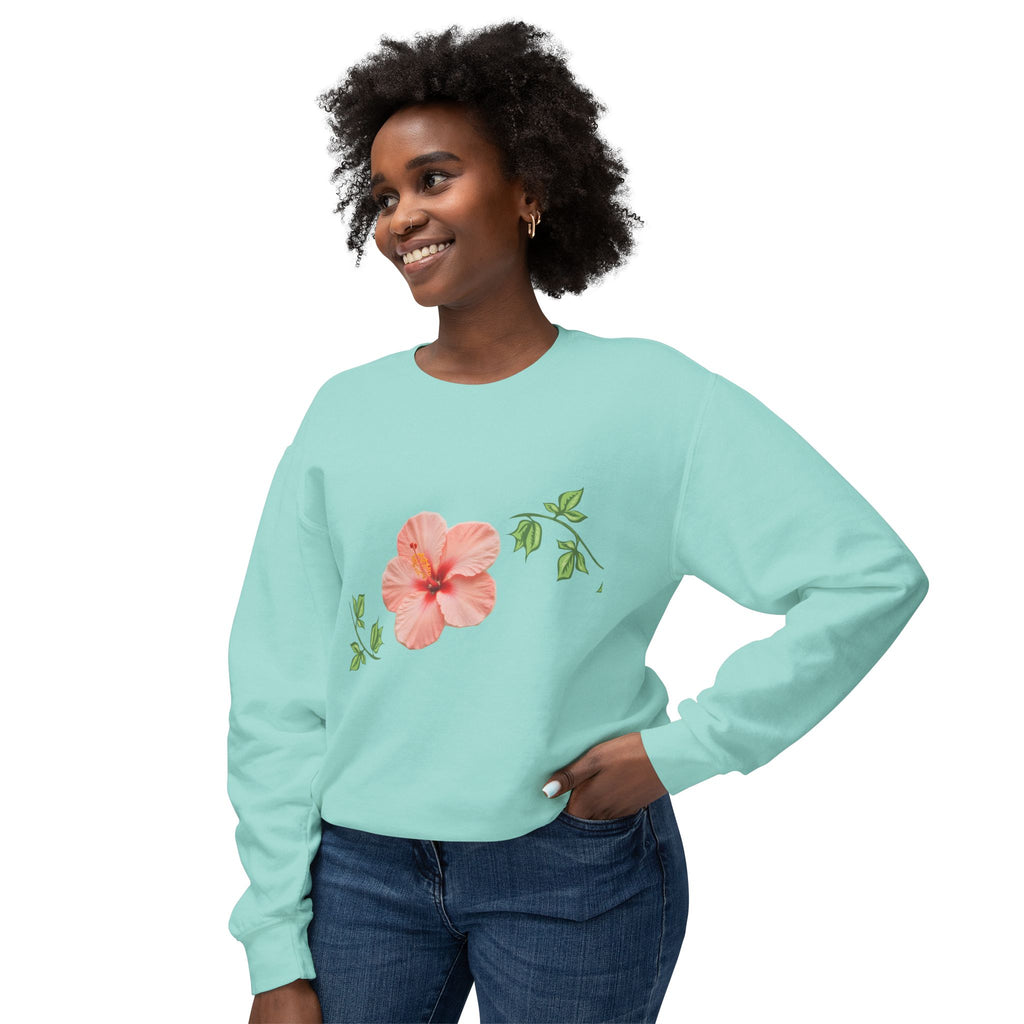 Hibiscus Floral Crewneck Sweatshirt — Lightweight Tropical Flower Pullover